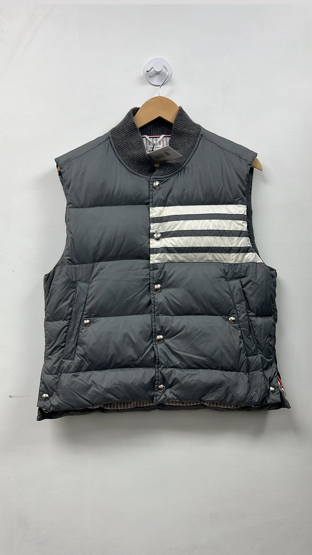 Thom Browne Grey White 4 Bar Puffer Vest