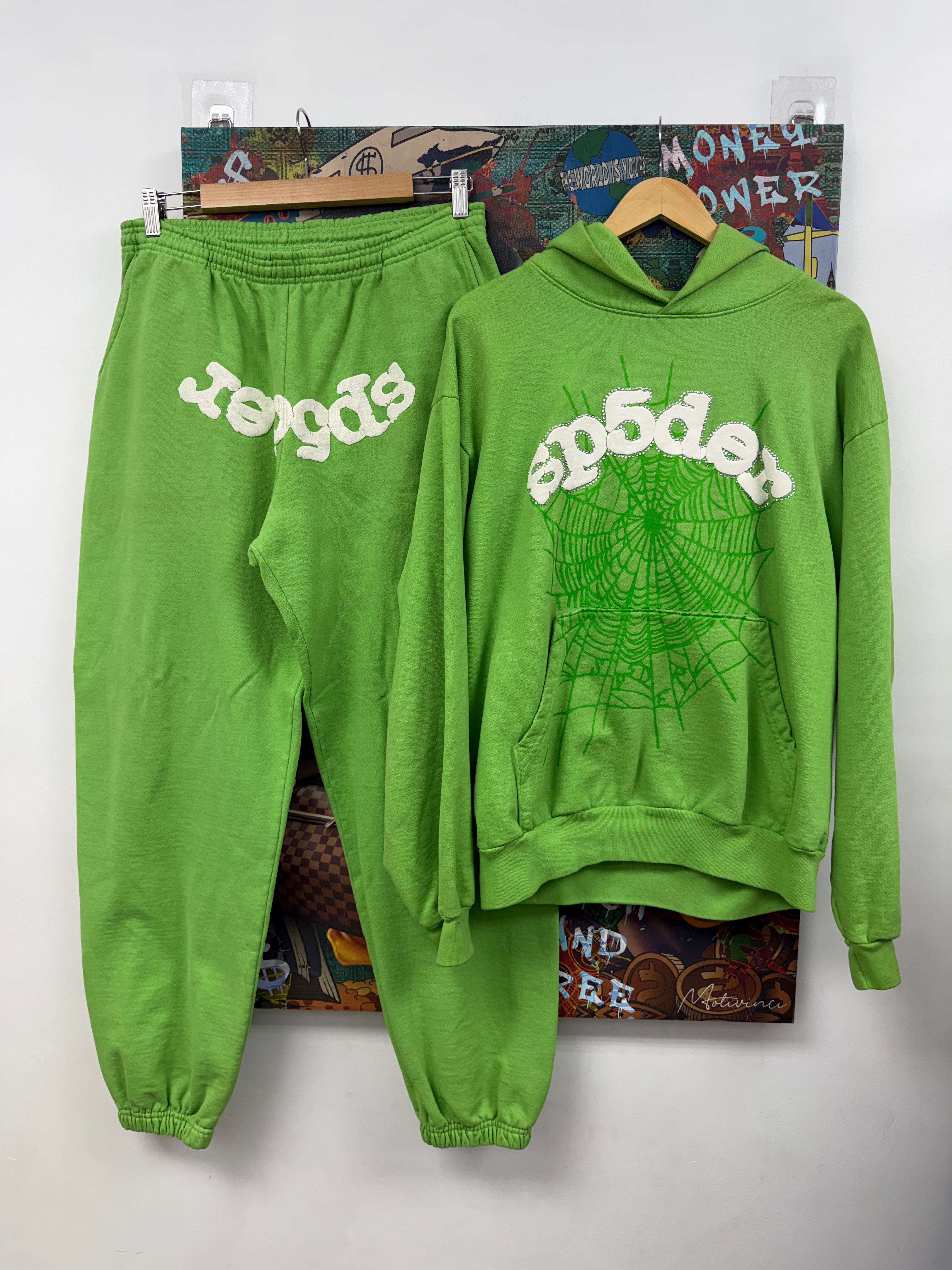 Sp5der Lime Rhinestone Sweatsuit