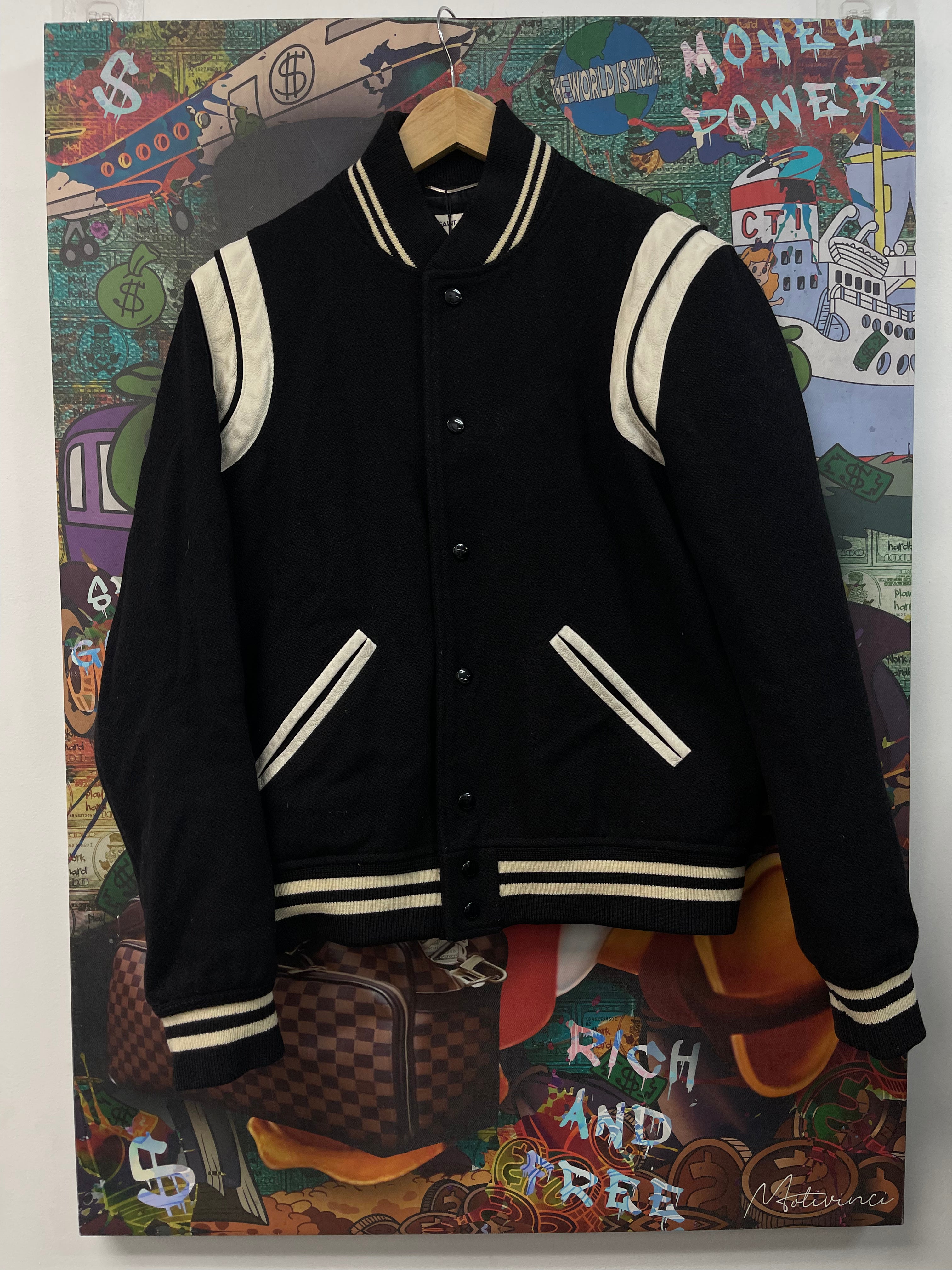Saint Laurent Black Teddy Varsity Jacket