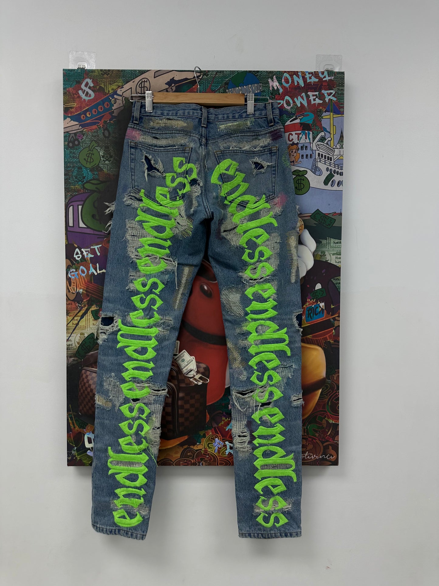 Endless Distressed Denim Neon Multi Used 28 N/A