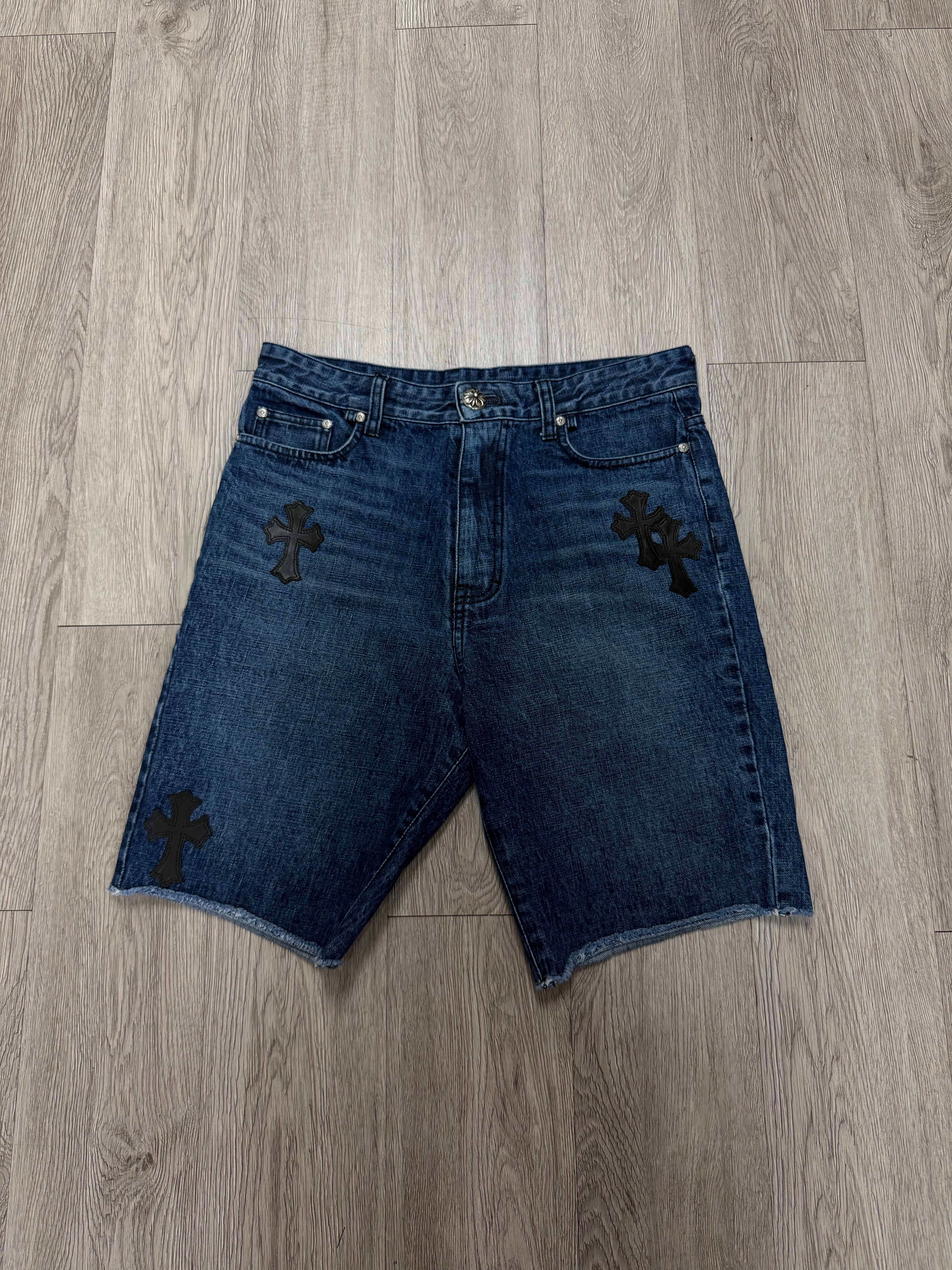 Chrome Hearts Denim Black Patch Jean Shorts