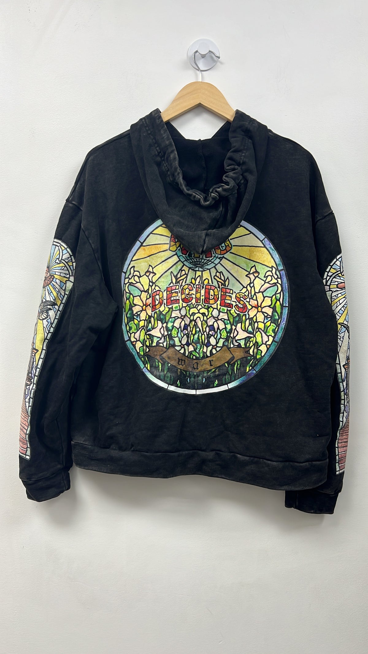 Who Decides War Black Wash Yellow Stained Glass Hoodie