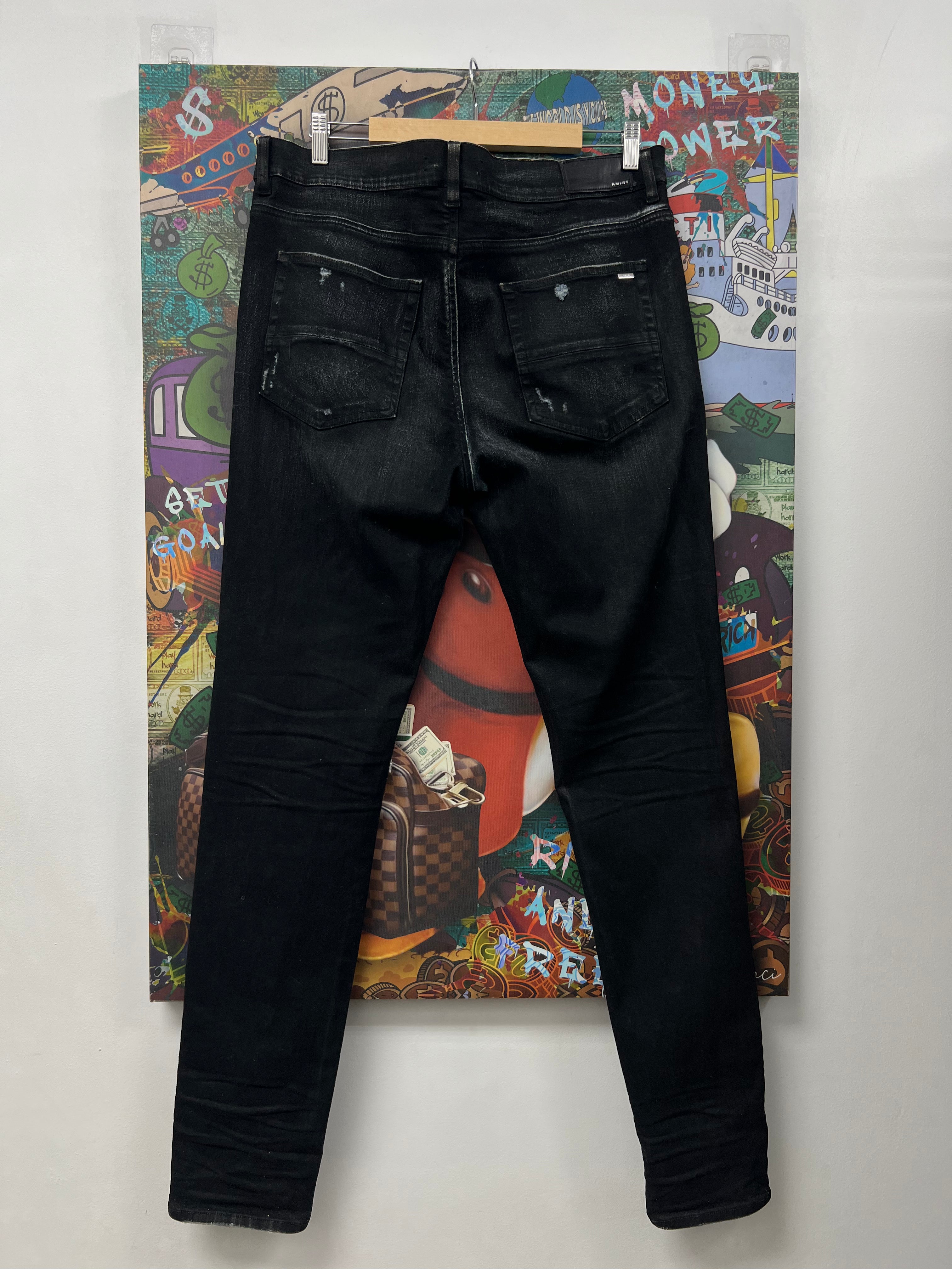 Amiri Black Blue Wax Plain Thrasher Jeans