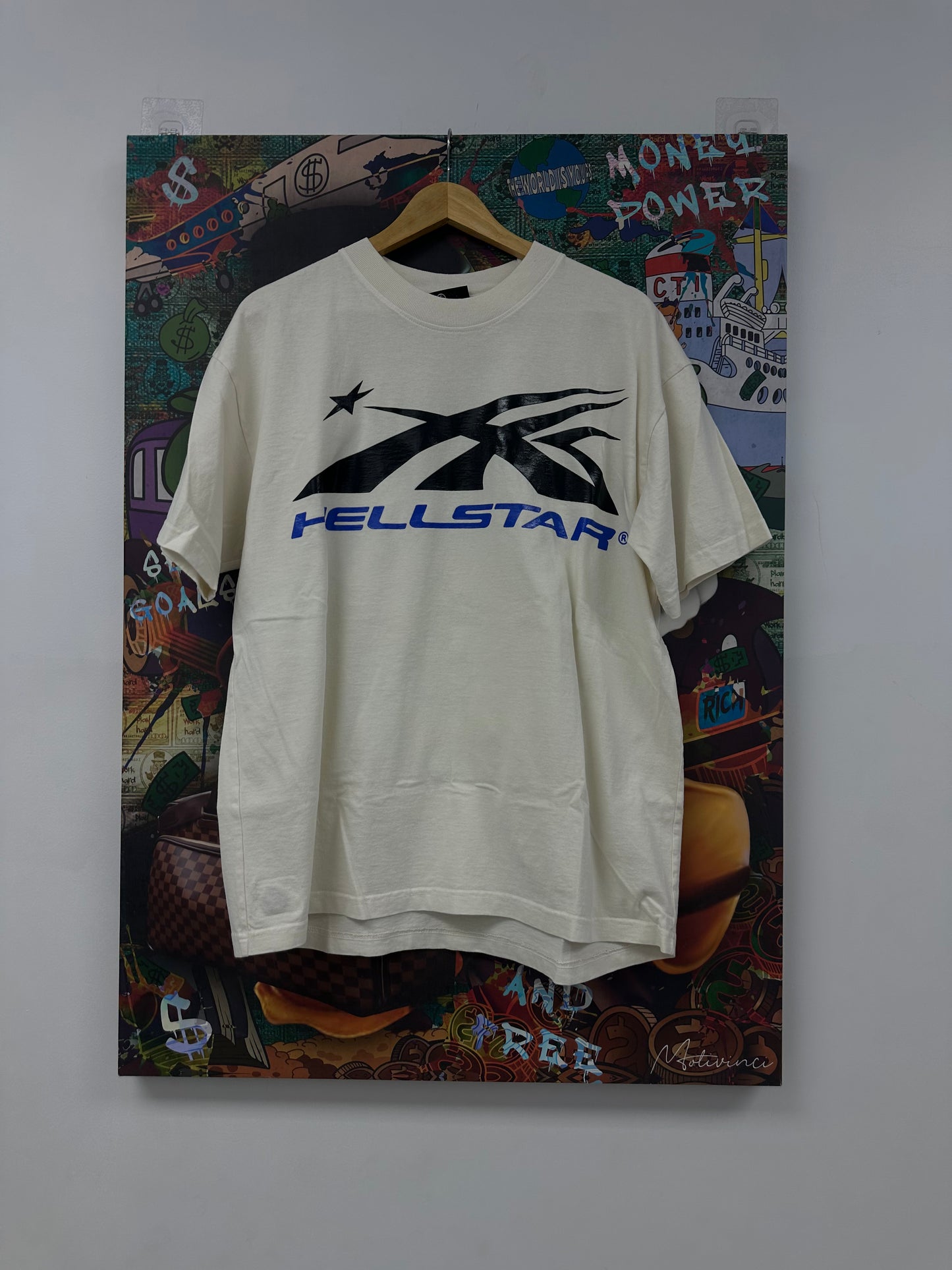 Hellstar Sport Logo Tee Cream Blue New Large N/A