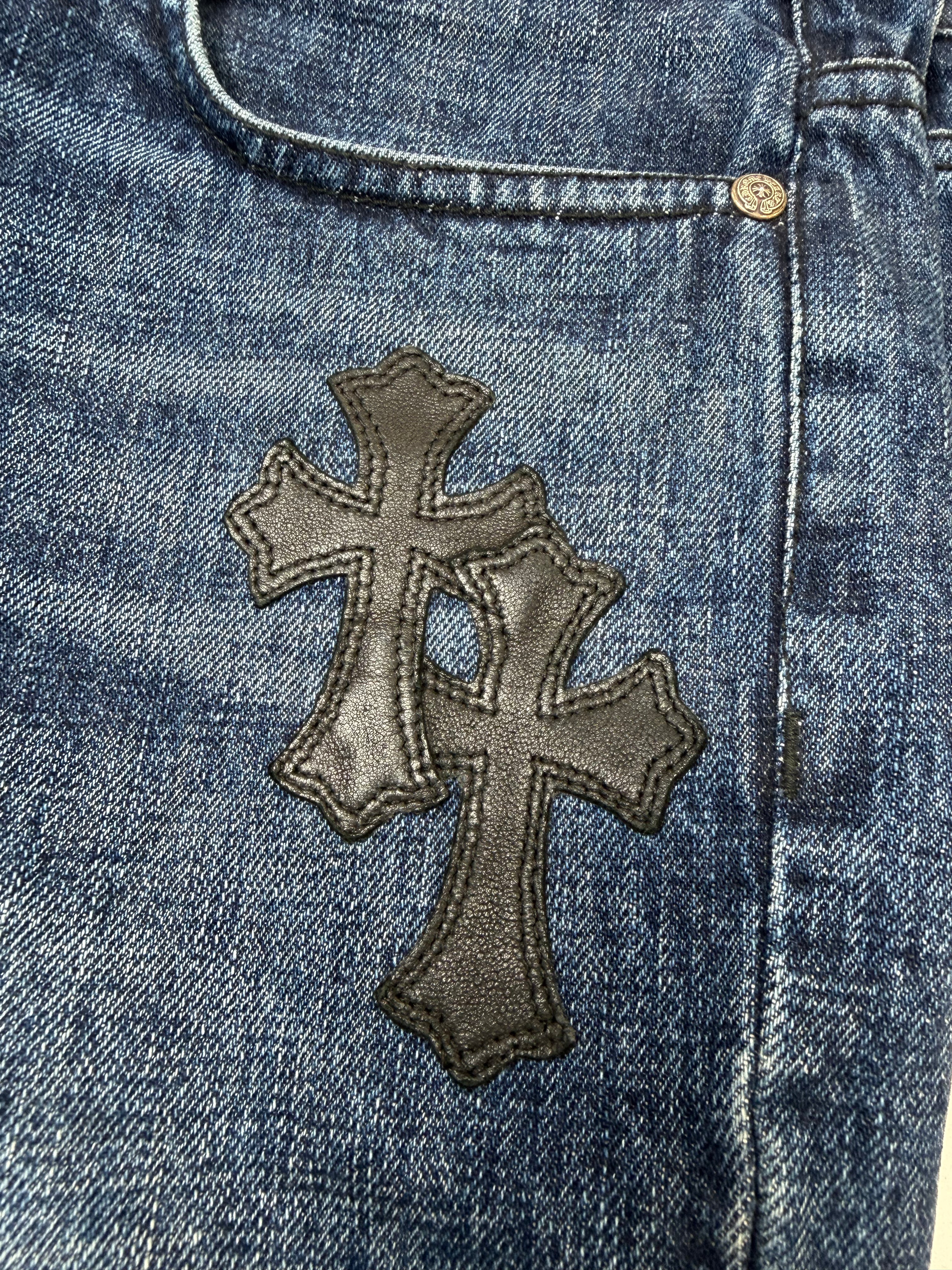 Chrome Hearts Denim Black Patch Jean Shorts