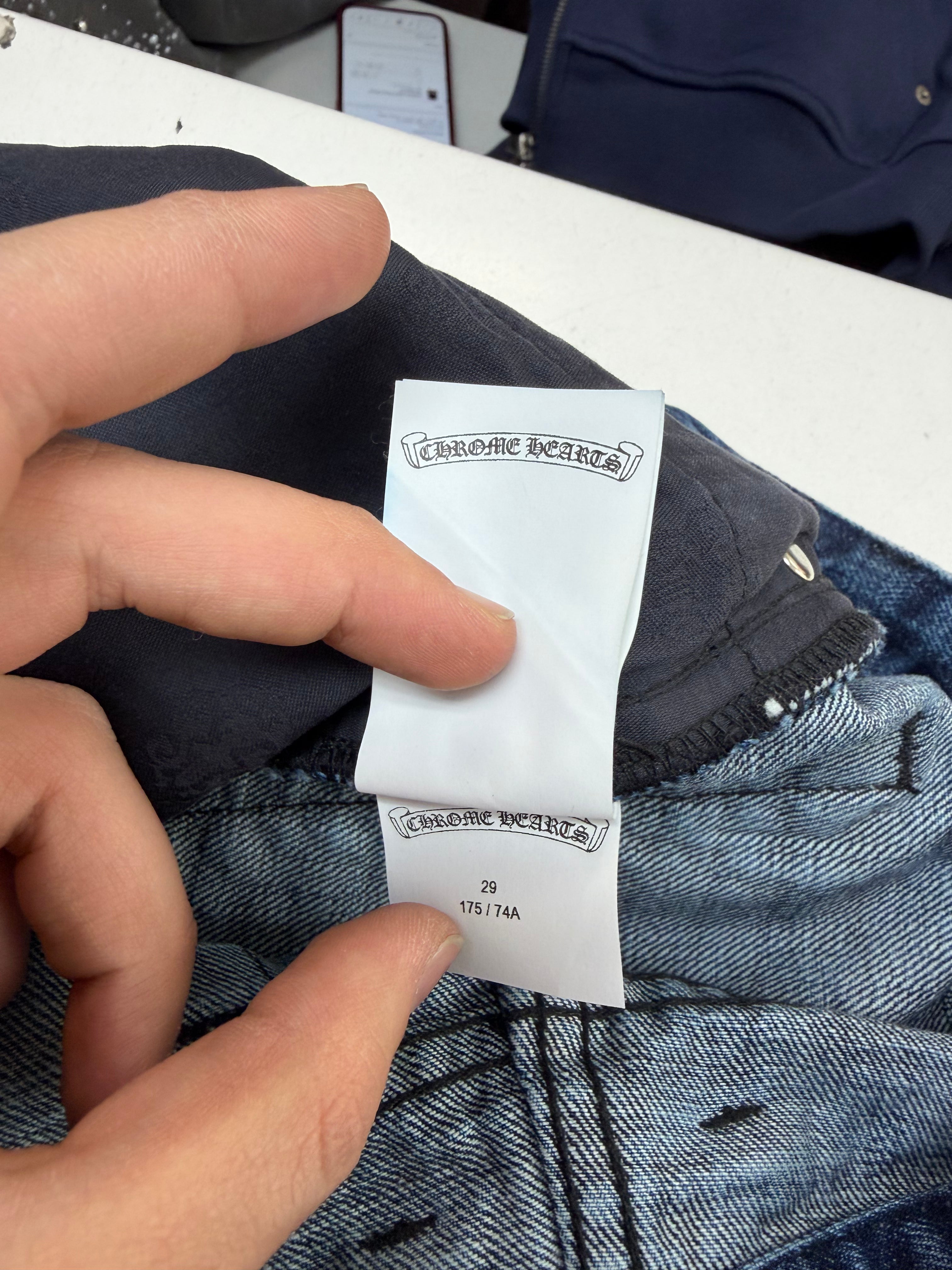 Chrome Hearts Denim Black Patch Jean Shorts