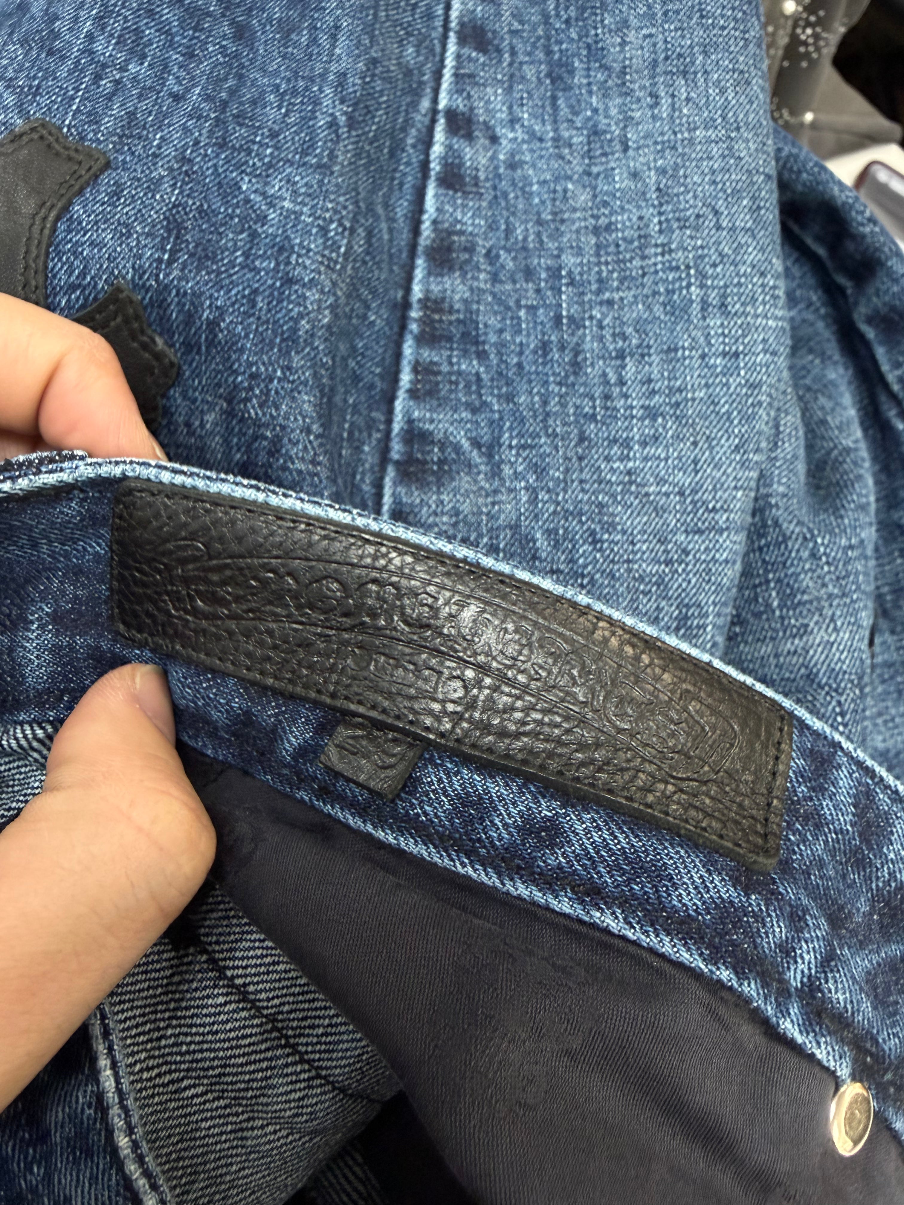 Chrome Hearts Denim Black Patch Jean Shorts