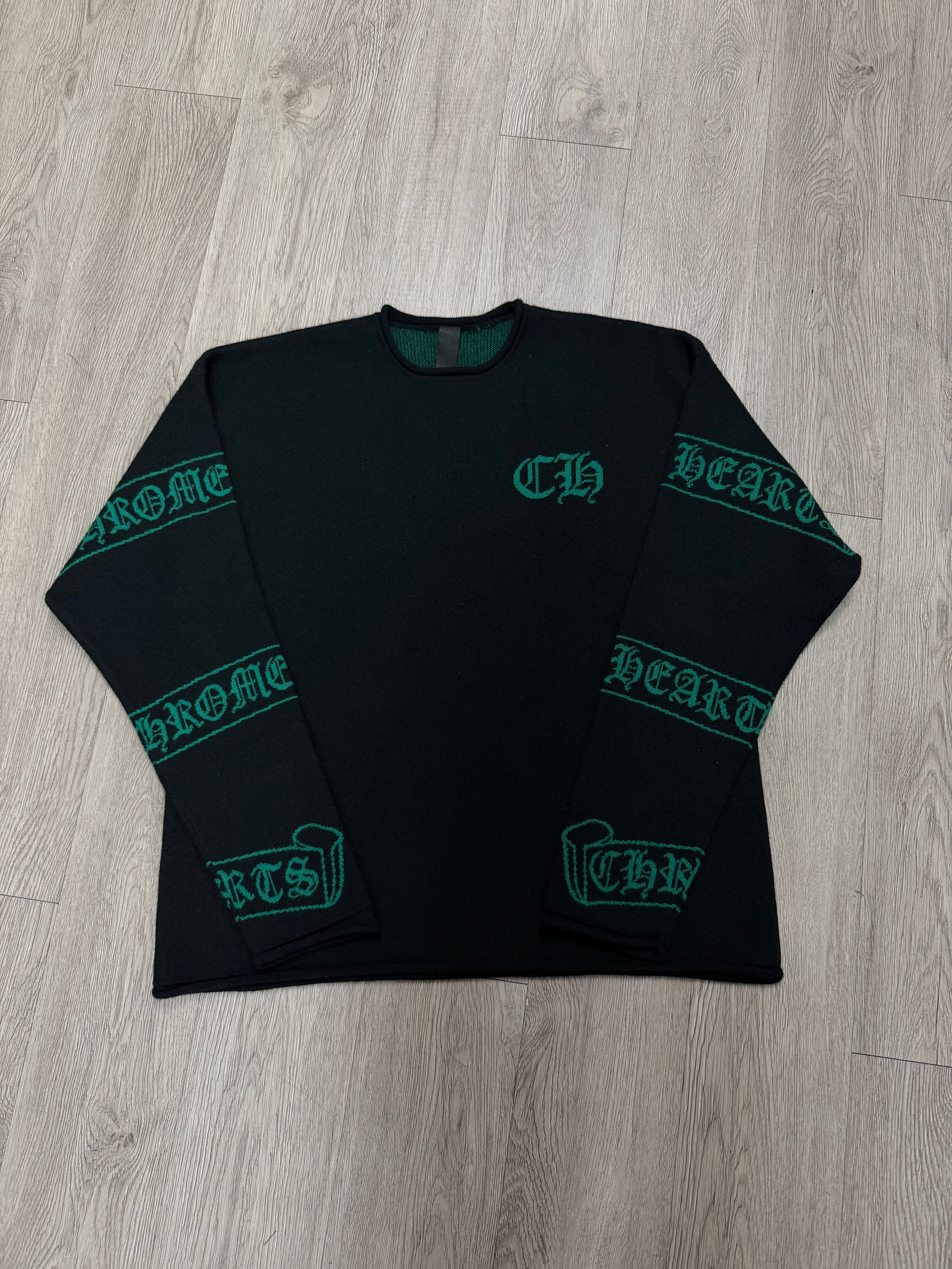 Chrome Hearts Black Green Scroll Logo Cashmere Sweater