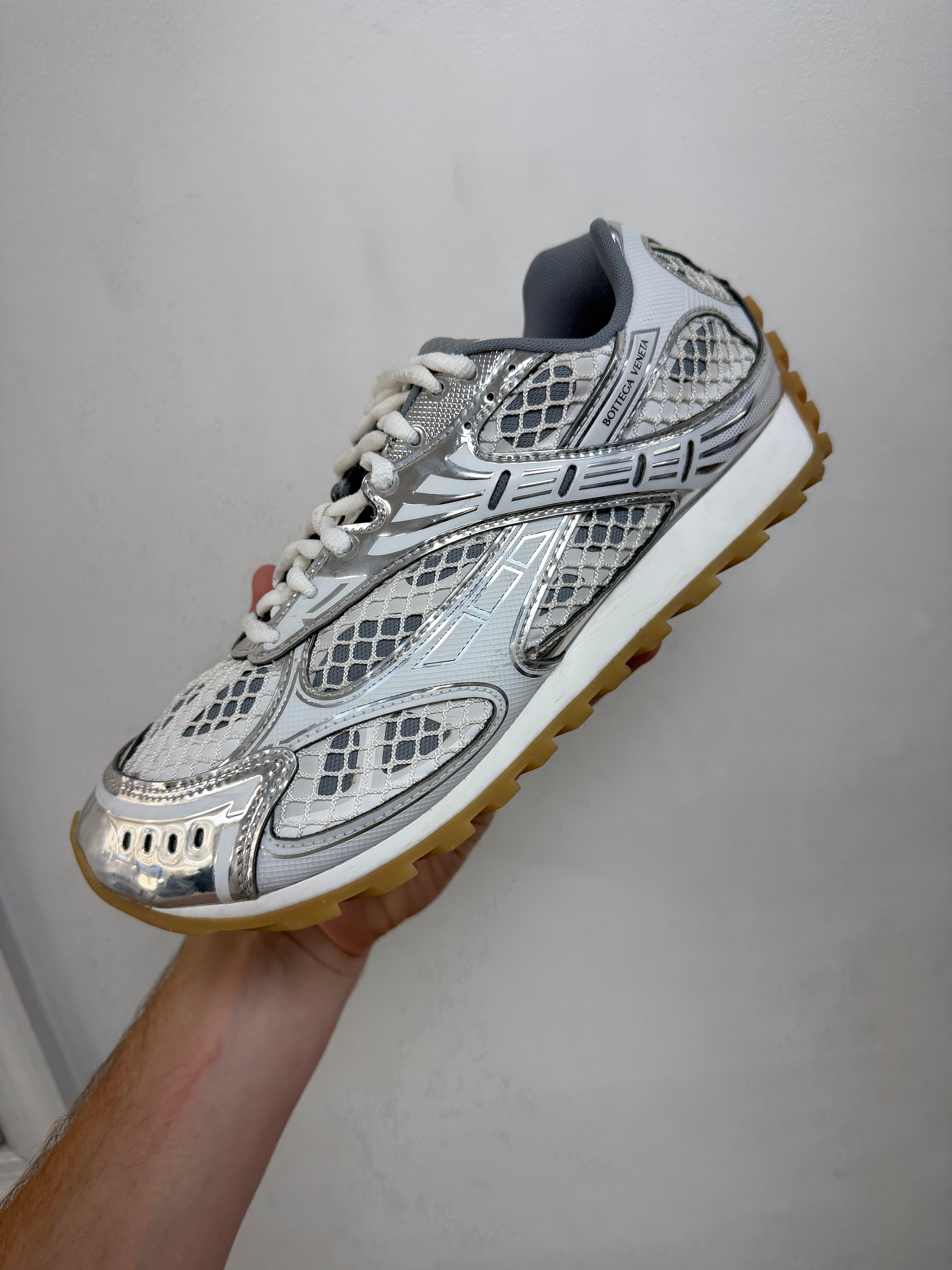 Bottega Veneta White Silver Orbit Sneakers