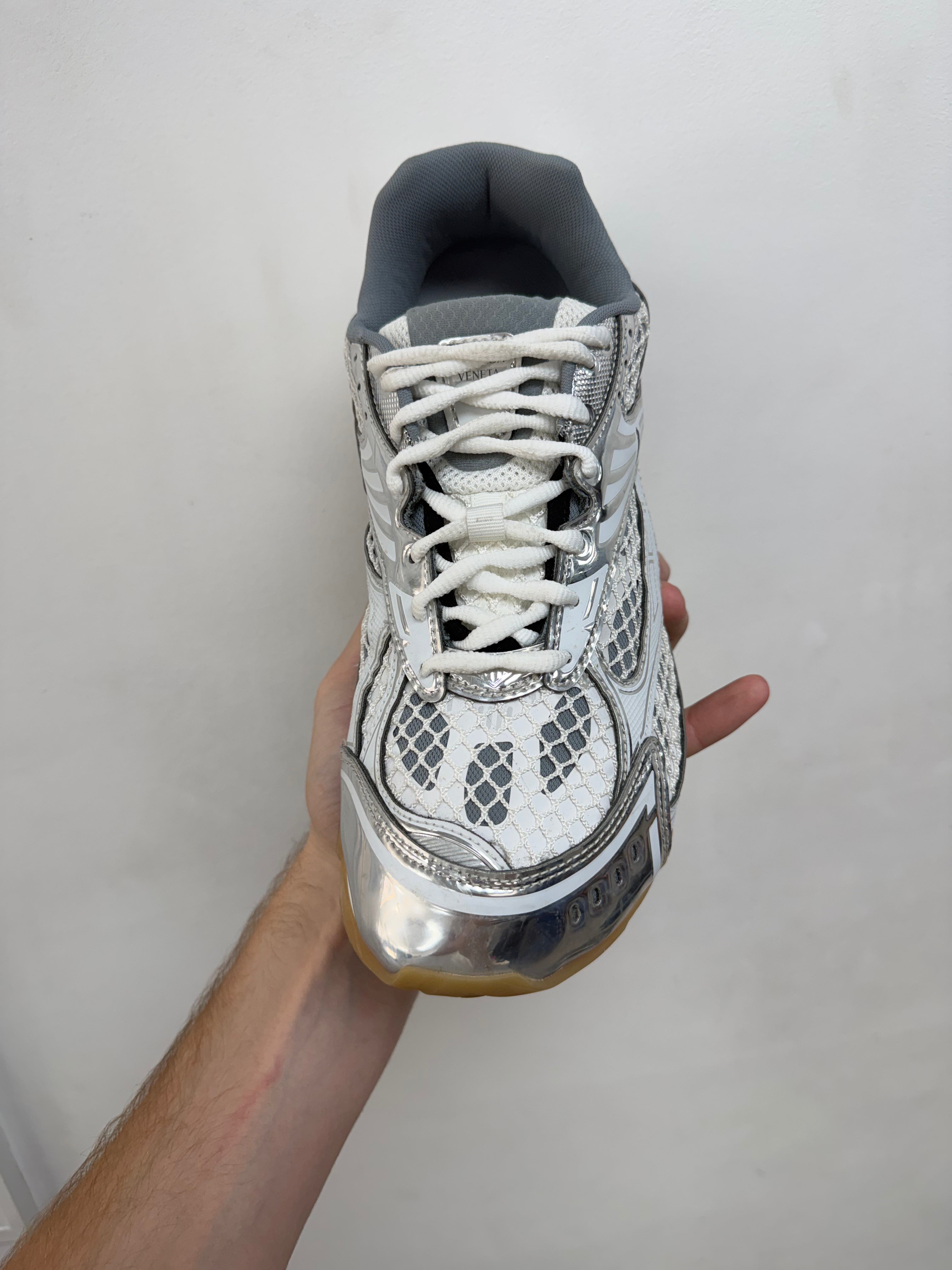 Bottega Veneta White Silver Orbit Sneakers