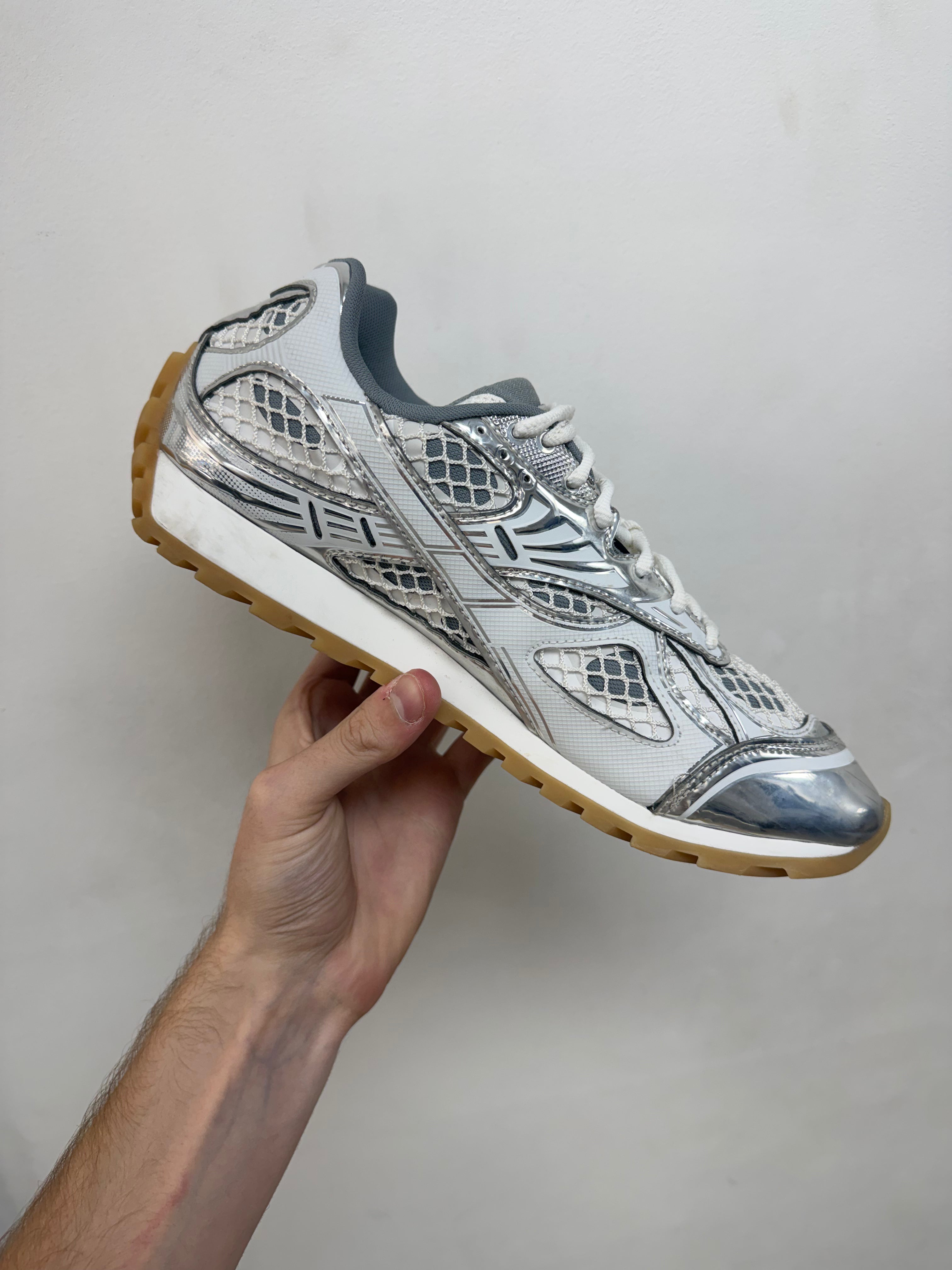 Bottega Veneta White Silver Orbit Sneakers