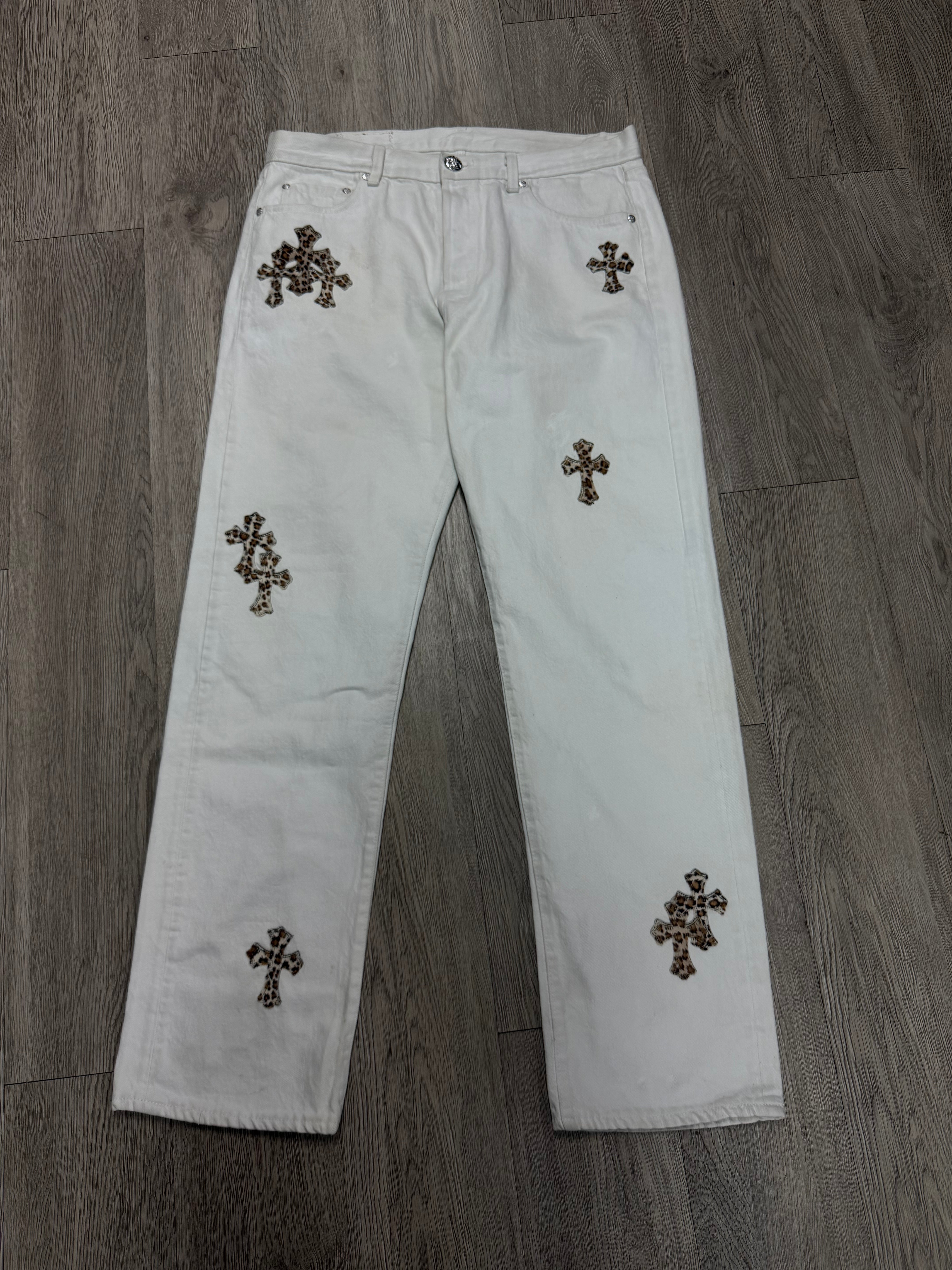 Chrome Hearts White Cheetah Patch Jeans