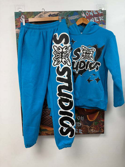 SB Studios Powder Blue Black Sweatsuit