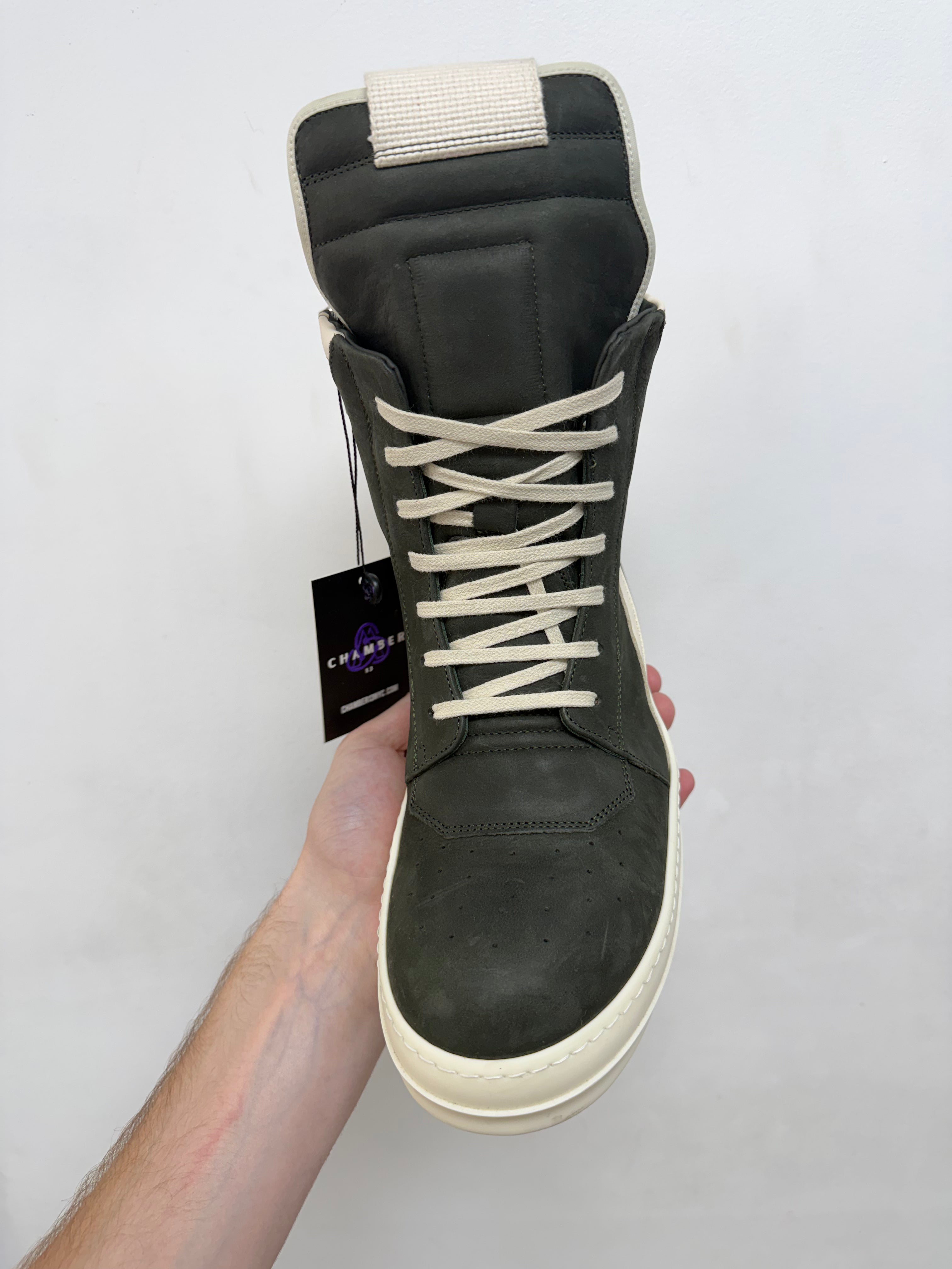 Rick Owens Forrest Green Geobasket Sneakers
