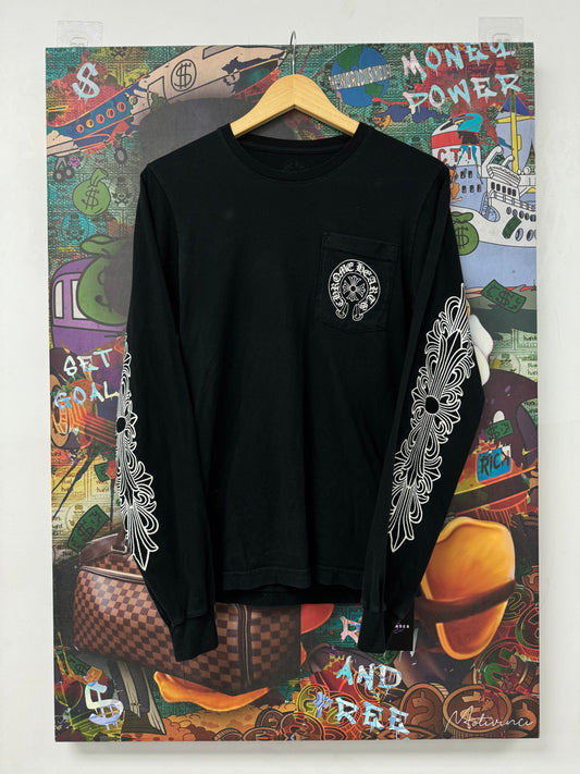 Chrome Hearts LS Black Horseshoe Floral Los Angeles Used Small N/A