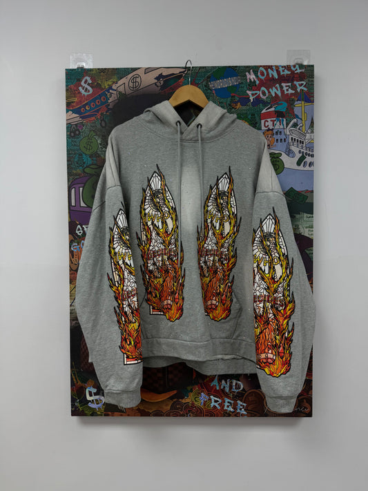 WDW Flames Glass Hoodie Grey Used Large N/A