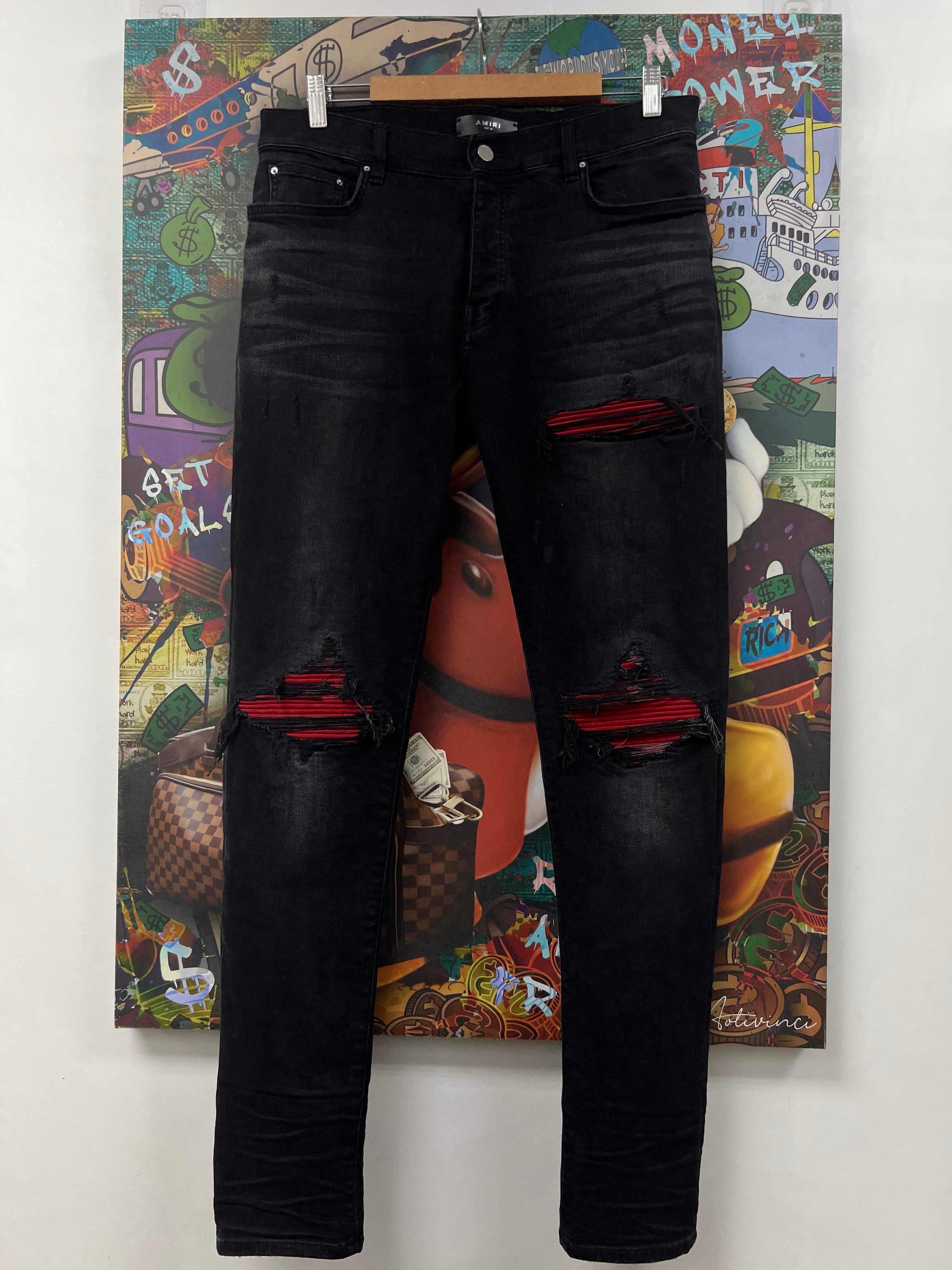 Amiri MX1 Black Wash Red Patch Jeans