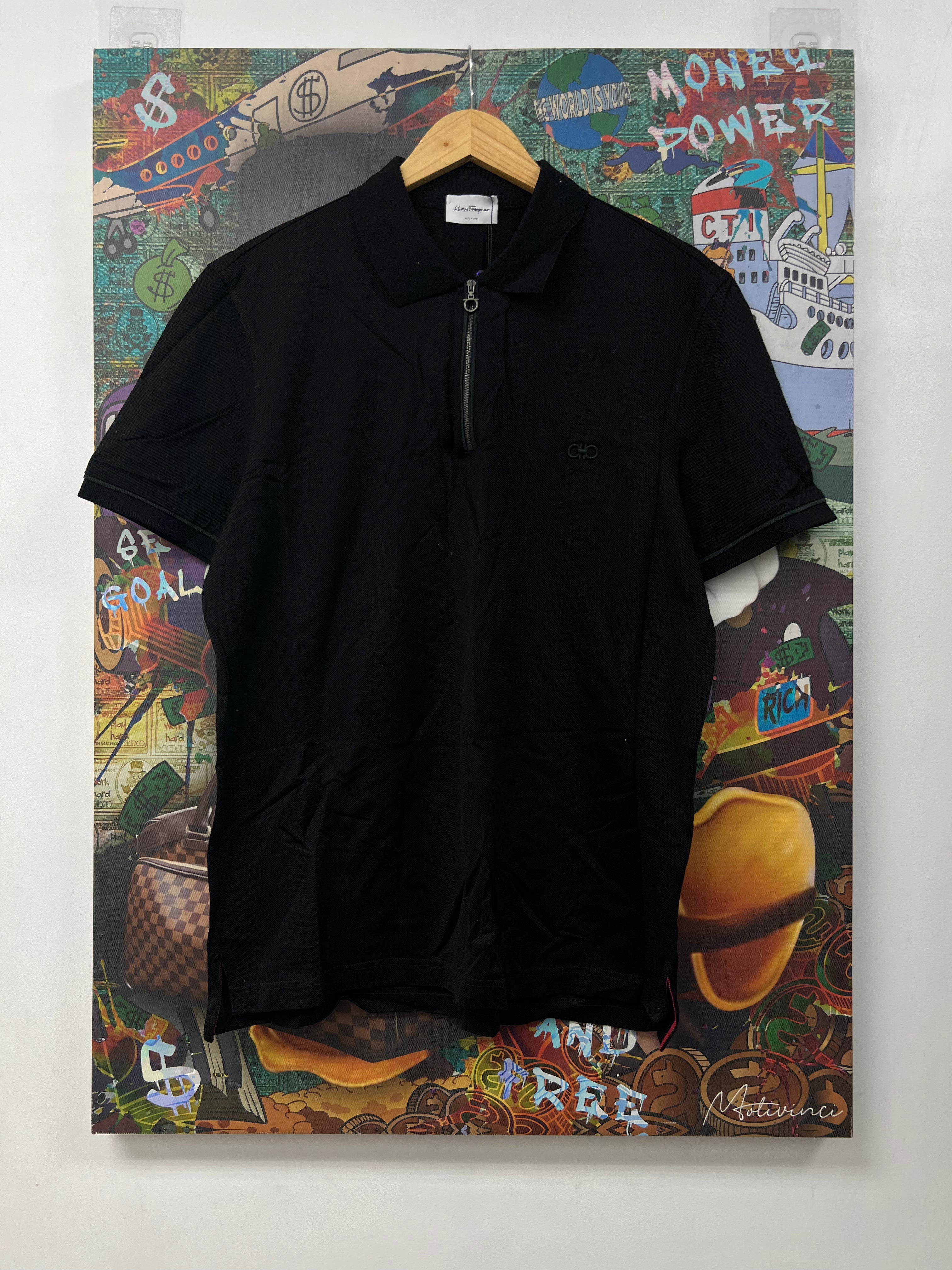 Ferragamo Black Quarter Zip Polo