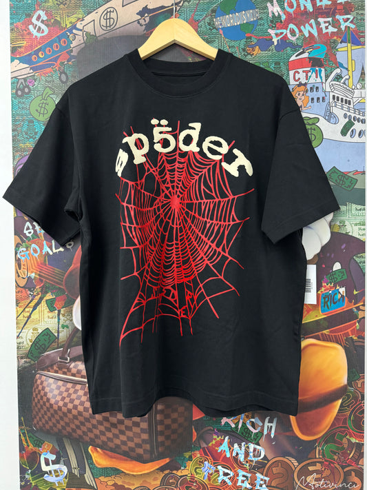 Sp5der V2 Tee Black Red Web Logo New Medium With Tags