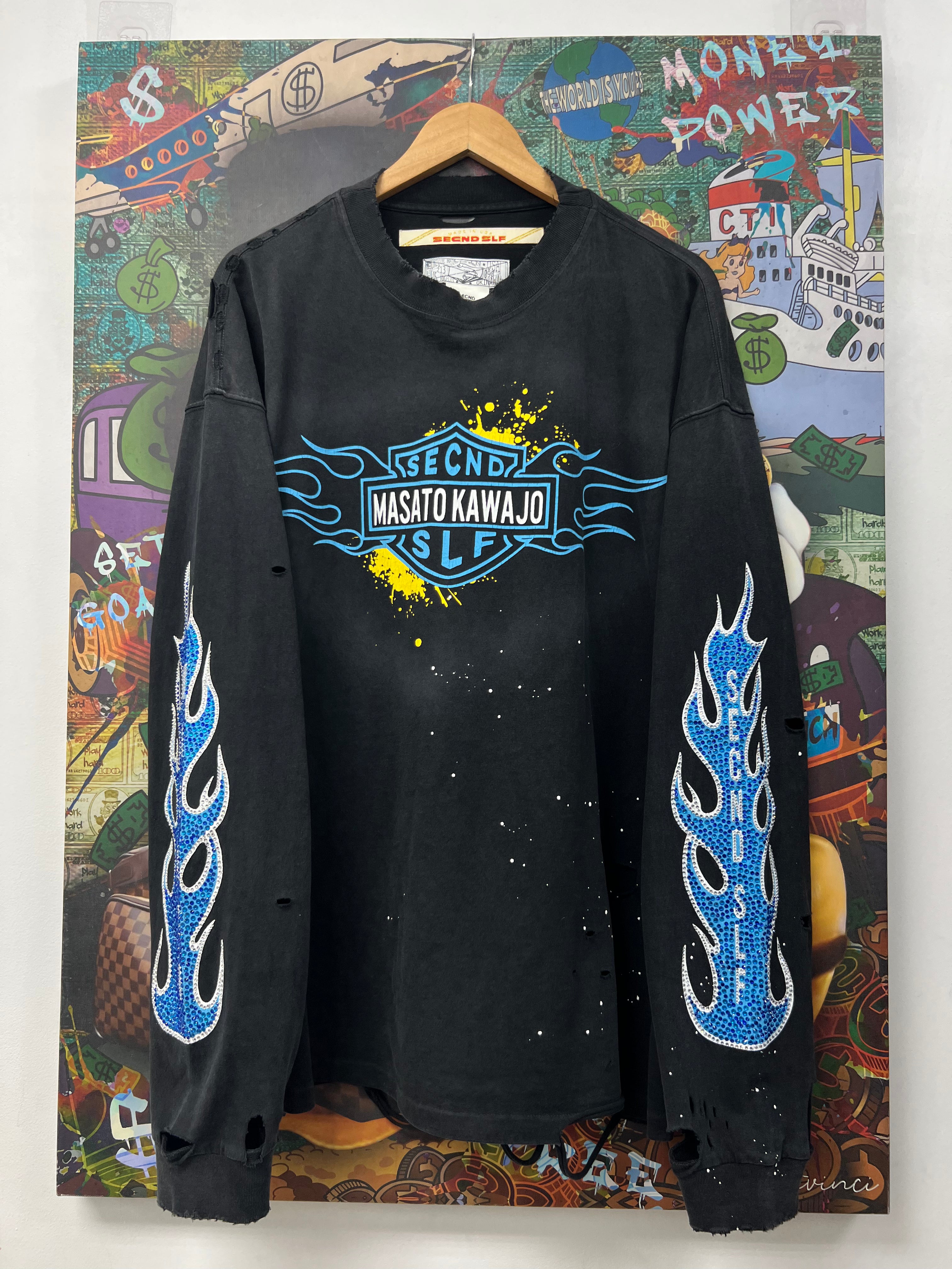SCND SLF Blue Yellow Flames Long Sleeve