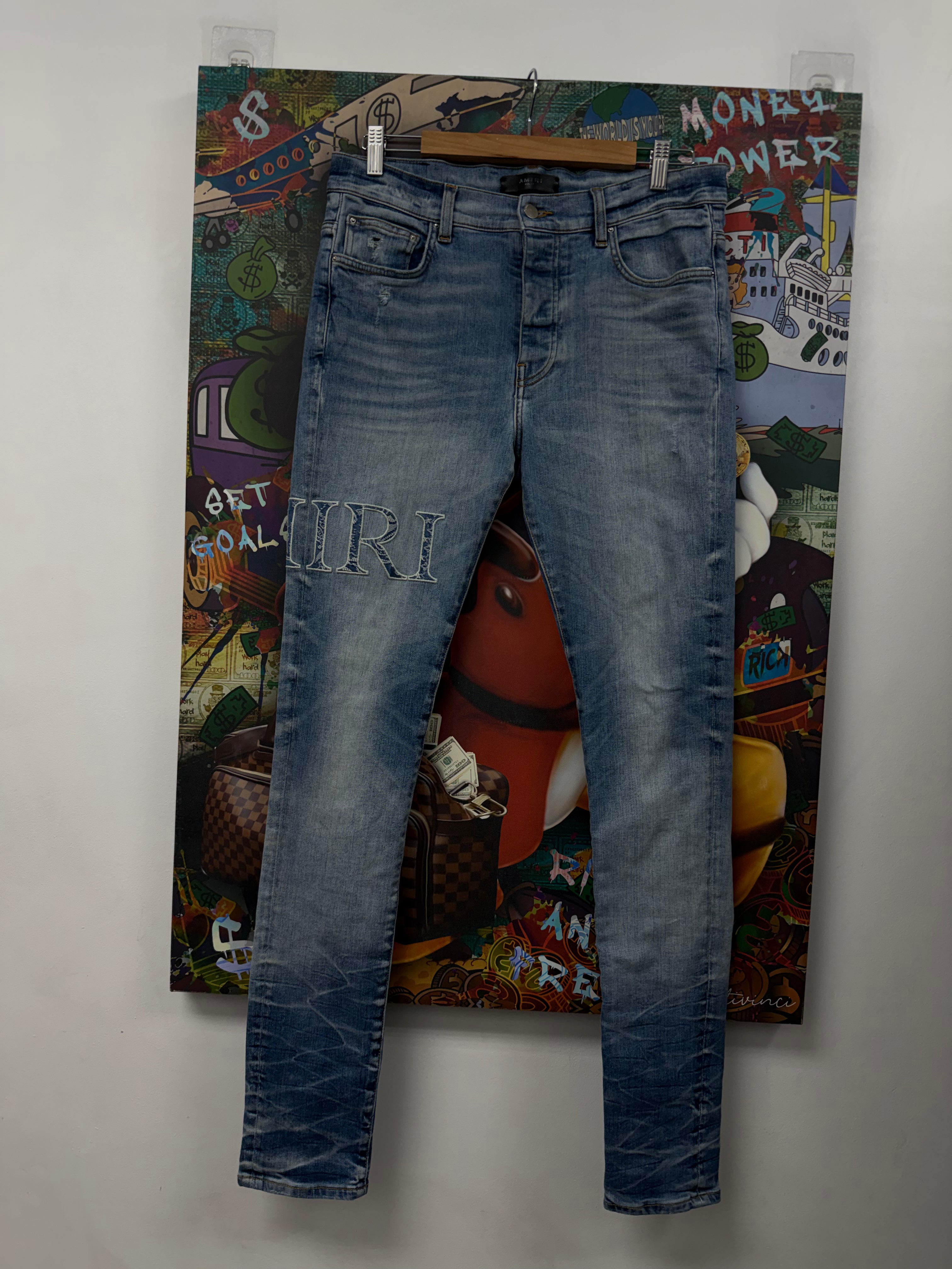 Amiri Light Wash Denim Side Logo Jeans
