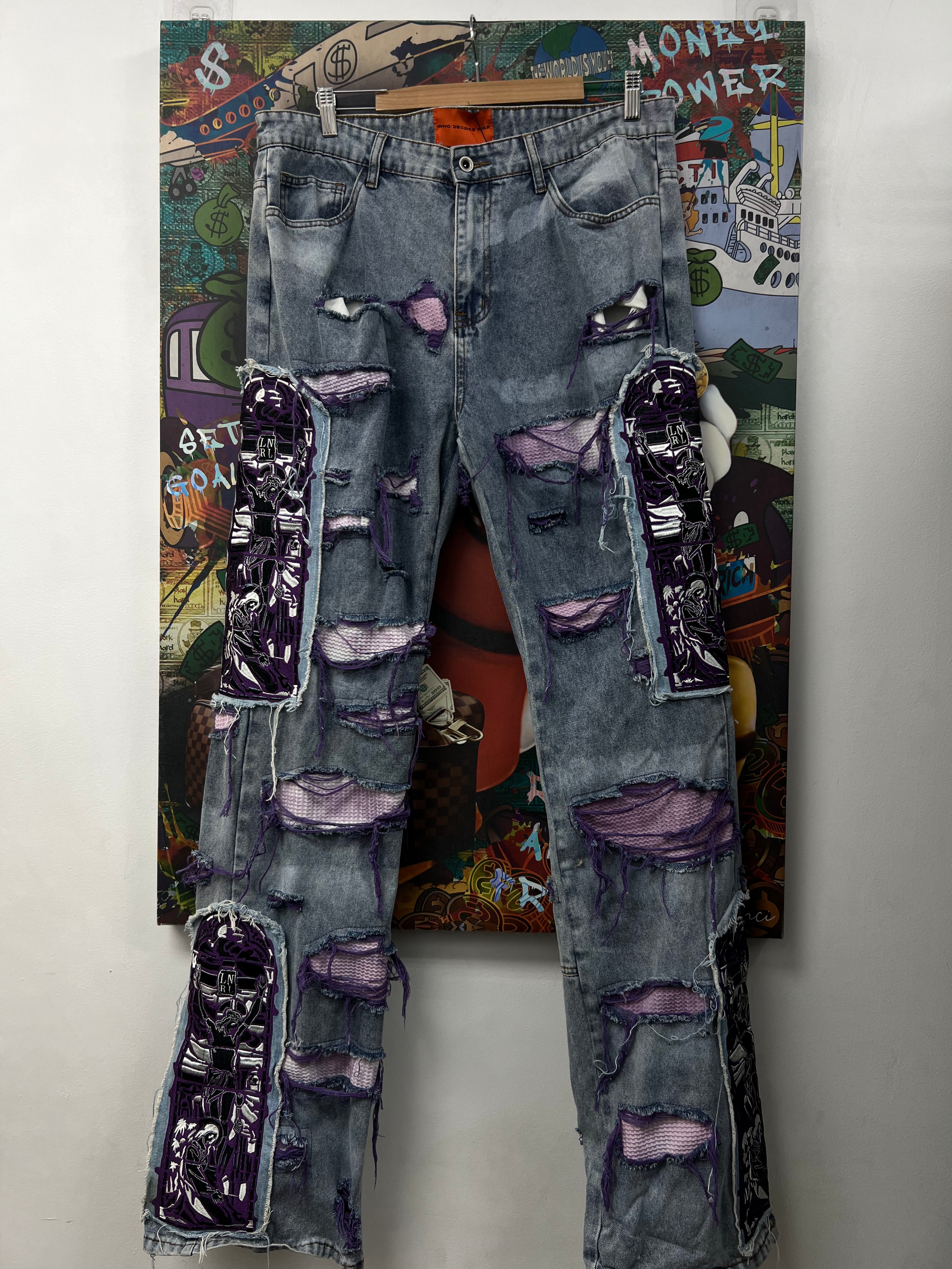 Who Decides War Light Wash Purple Jesus Patch Jeans