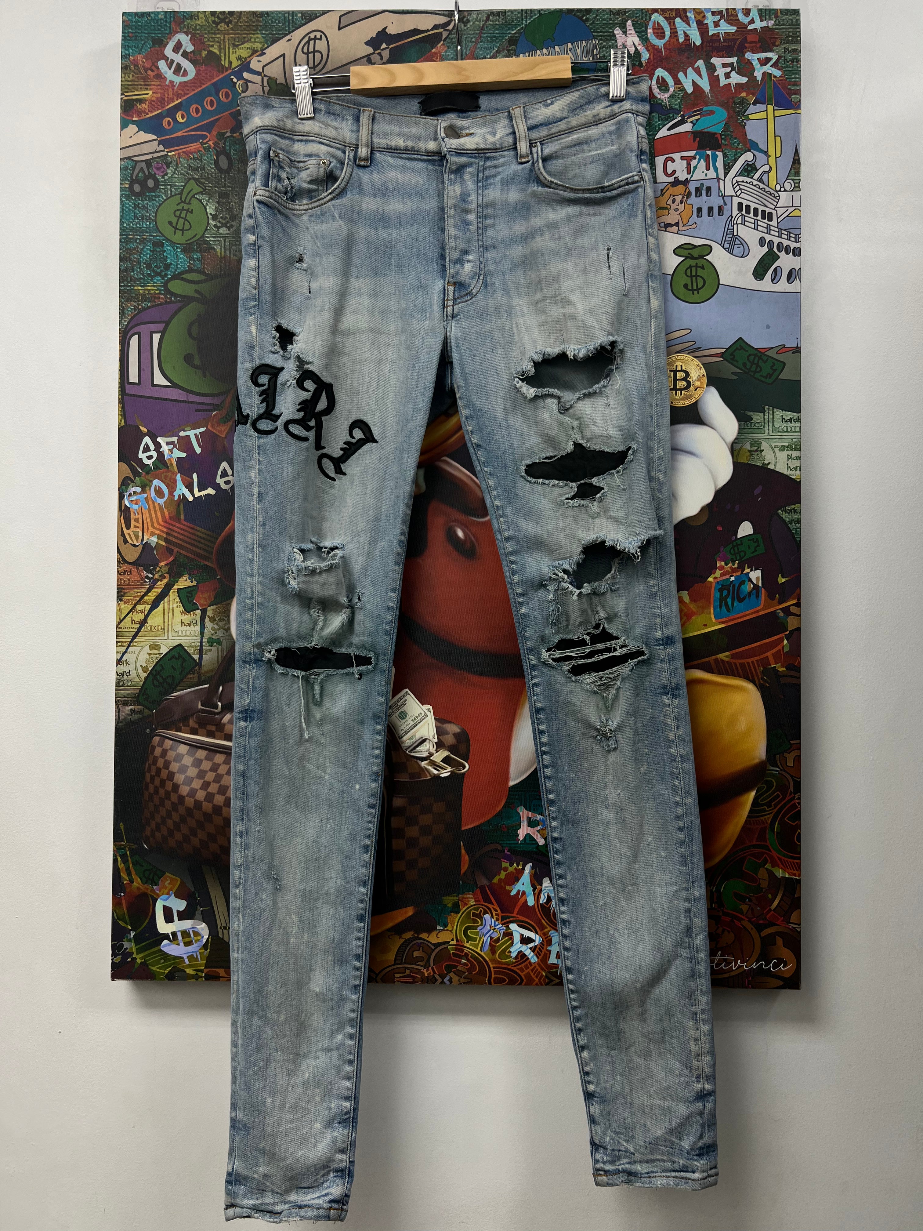 Amiri Light Wash Old English Jeans