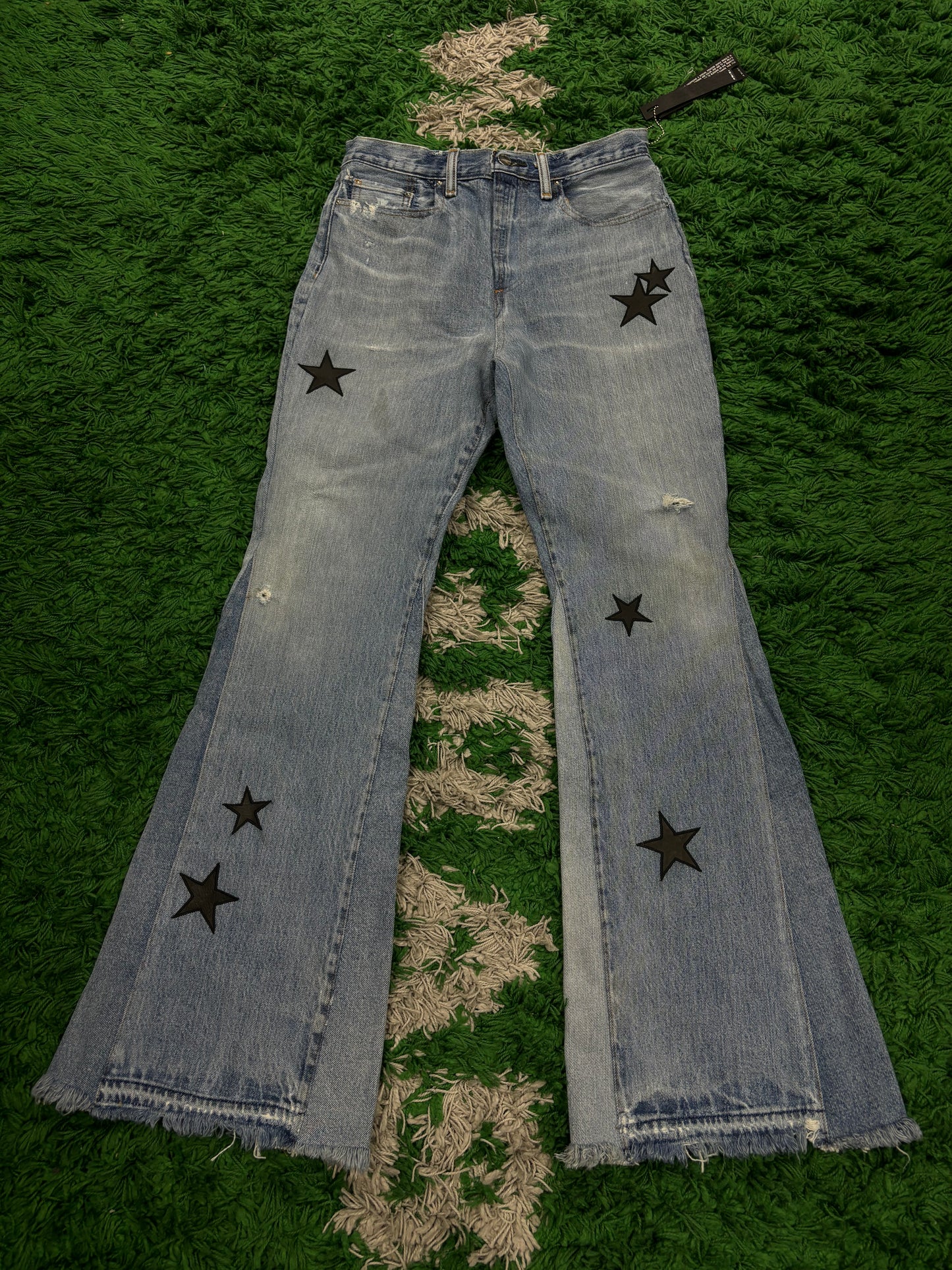 Amiri Flare Denim Light Wash Black Stars Used 28 N/A