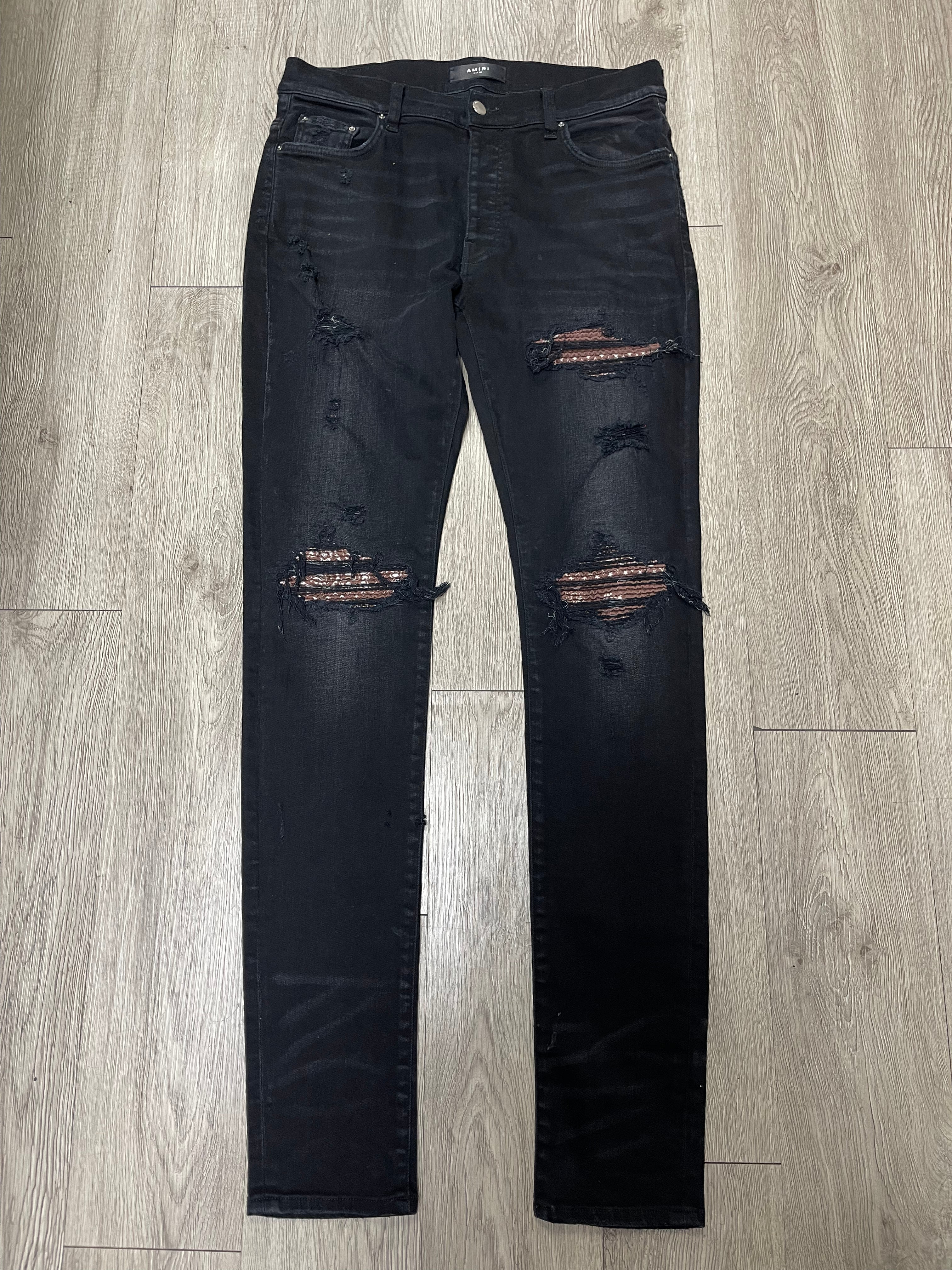 Amiri MX1 Black Wash Brown Paisley Jeans