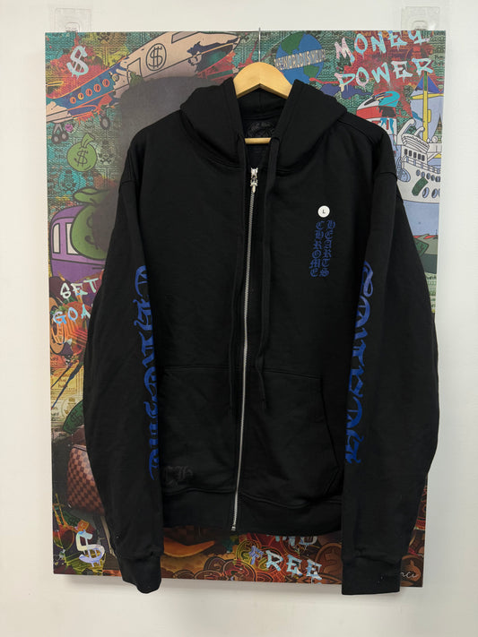 Chrome Hearts Black Blue Vertical Logo Zip Up Hoodie