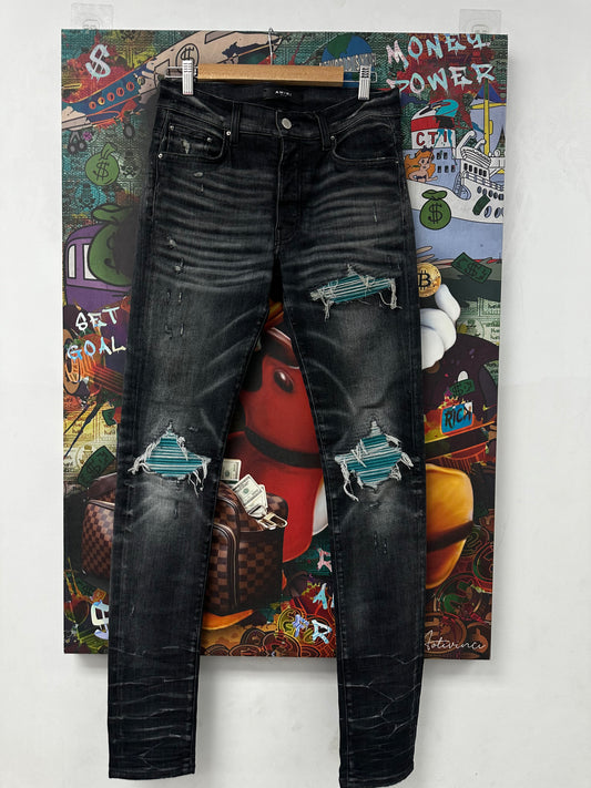 Amiri Jeans Grey Teal Patch Used 30 N/A