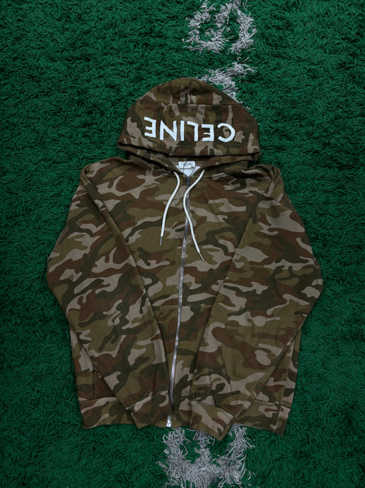 Celine Hooded Logo Camo Zip Up Used XS With Box