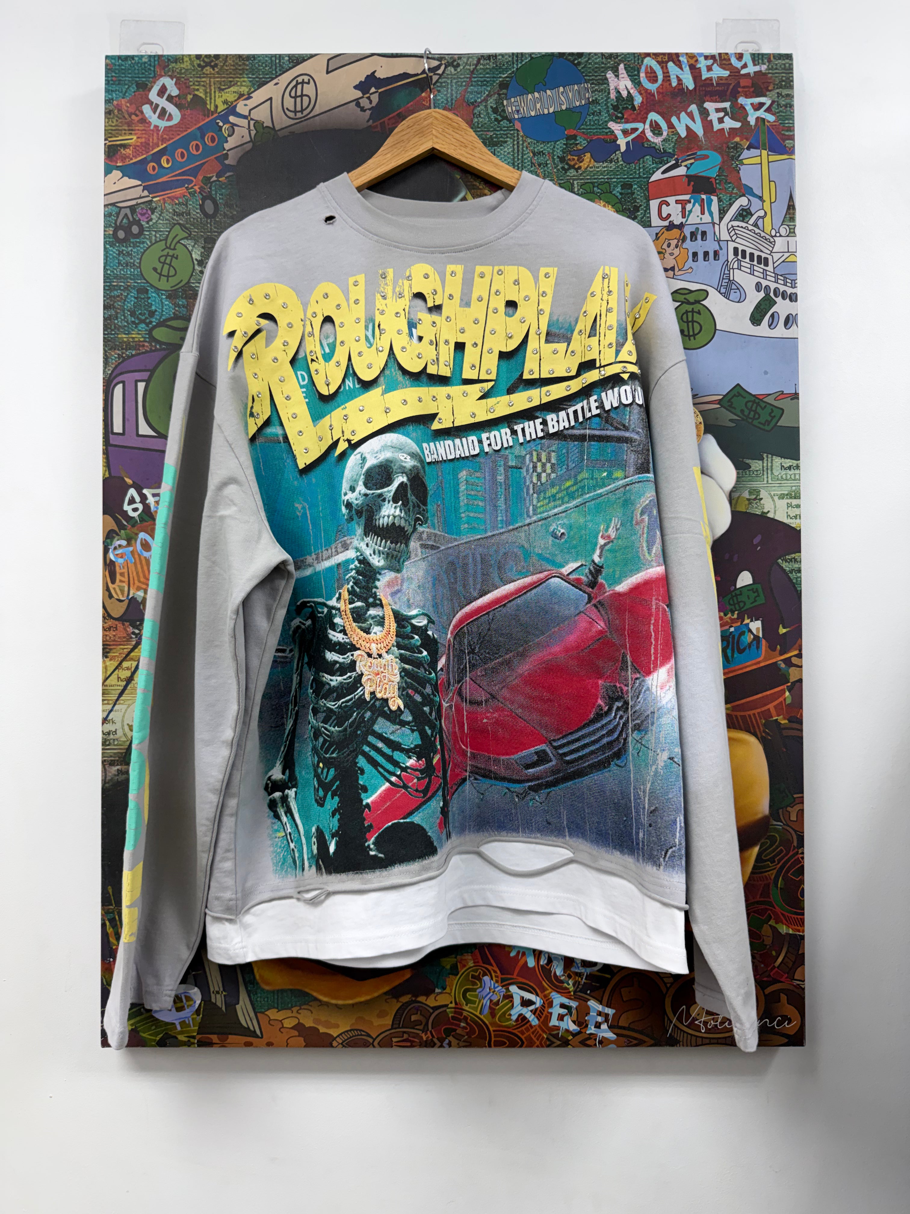 Roughplay Grey Yellow Rhinestone Long Sleeve