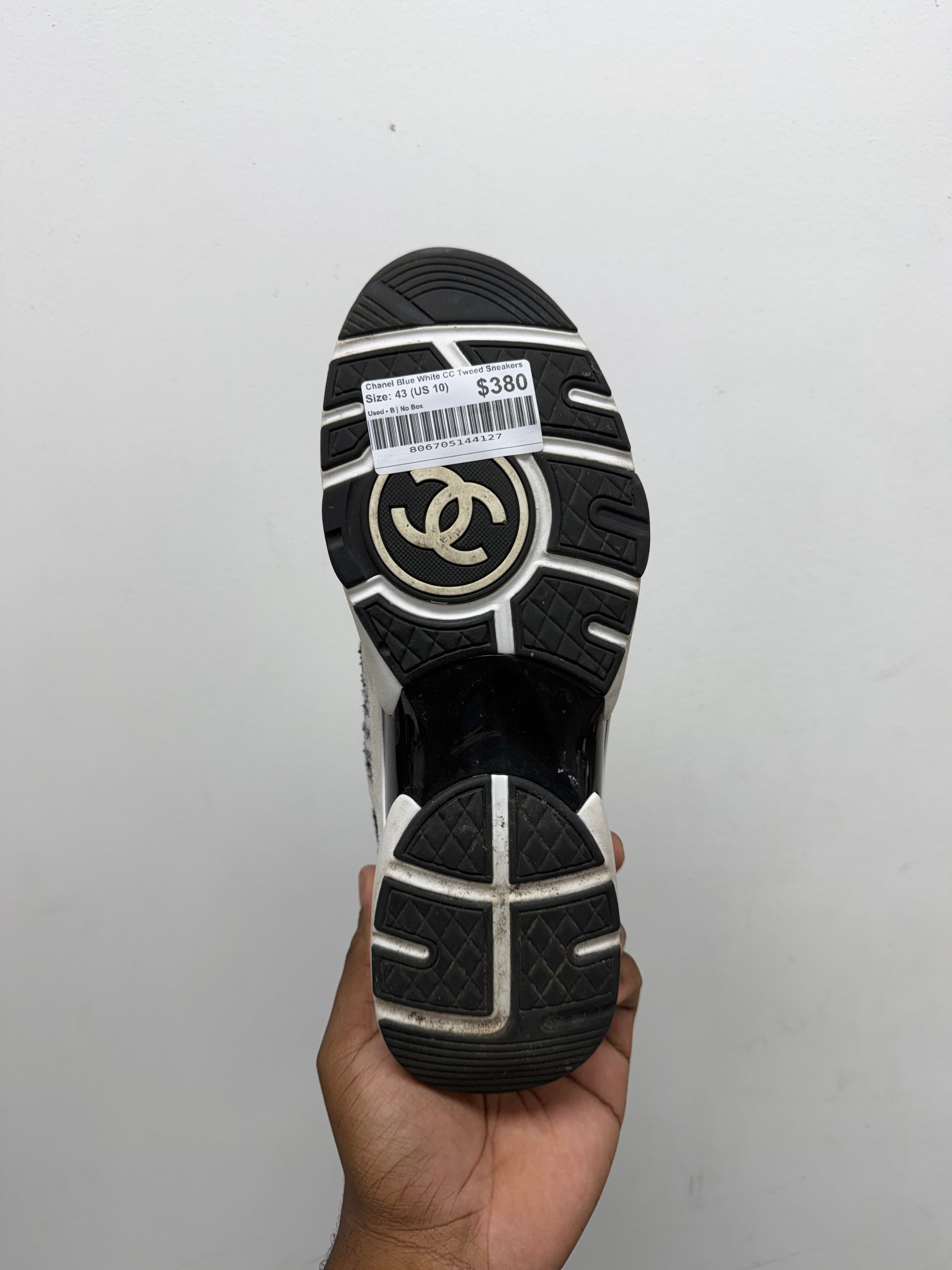 Chanel Blue White CC Tweed Sneakers