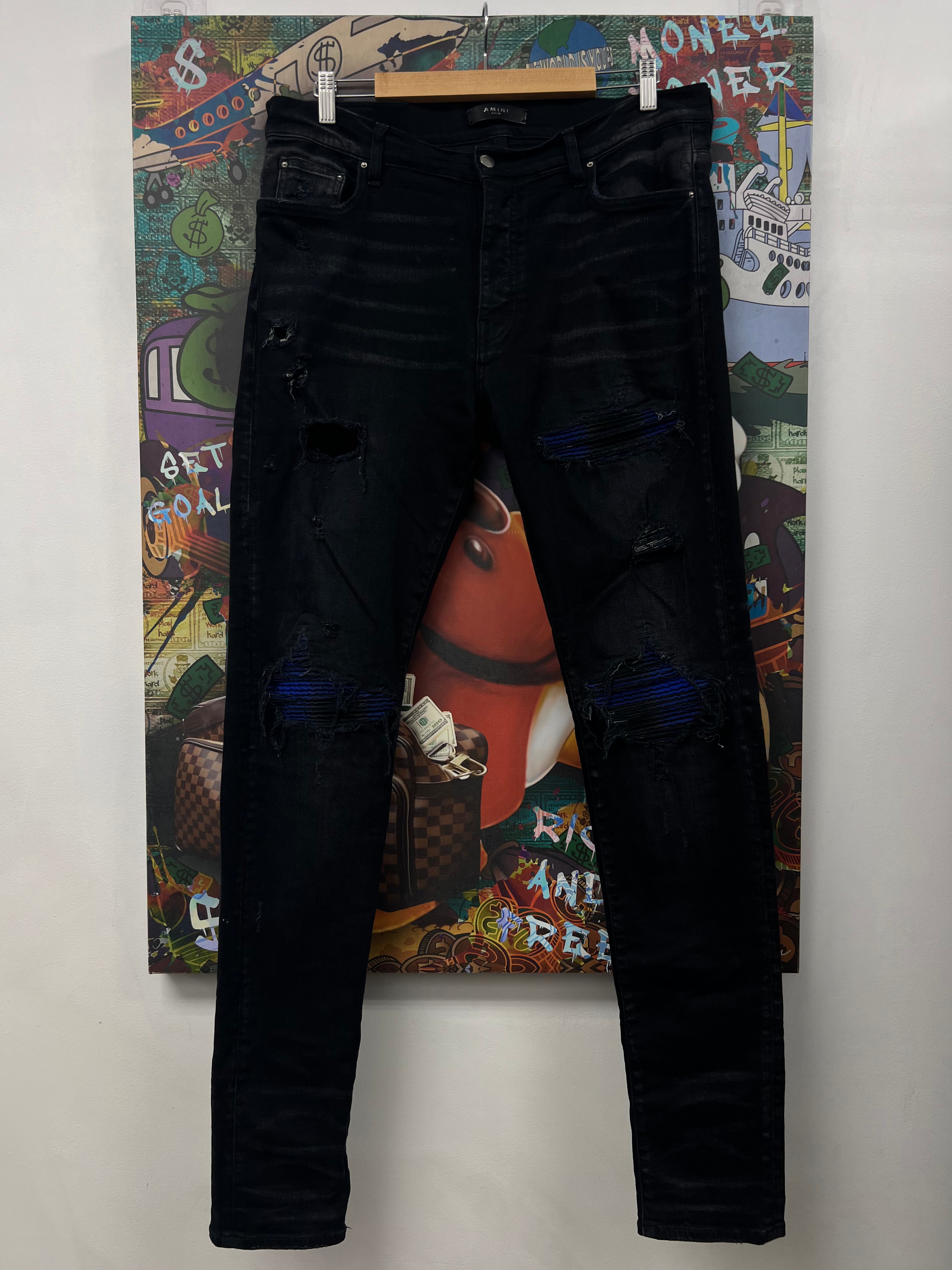 Amiri Mx1 Black Black Blue Patch Jeans