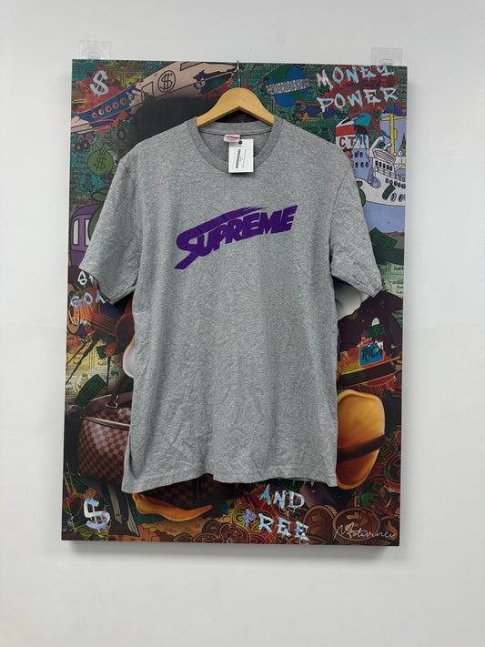 Supreme Grey Purple Logo Tee Used Medium N/A