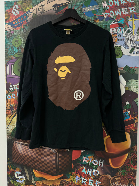 Bape Black Brown Ape Head LS Used Small N/A