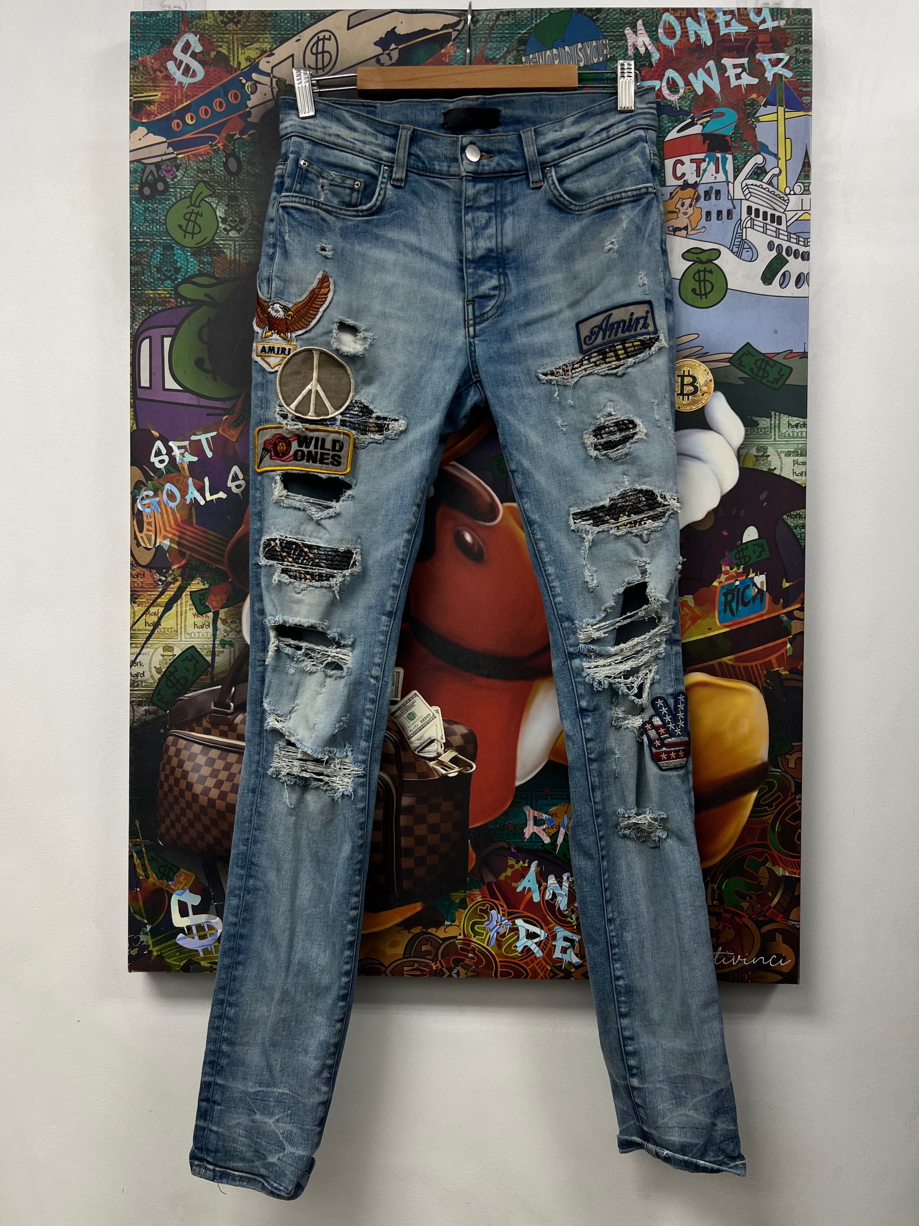 Amiri Light Wash Biker Patchwork Jeans