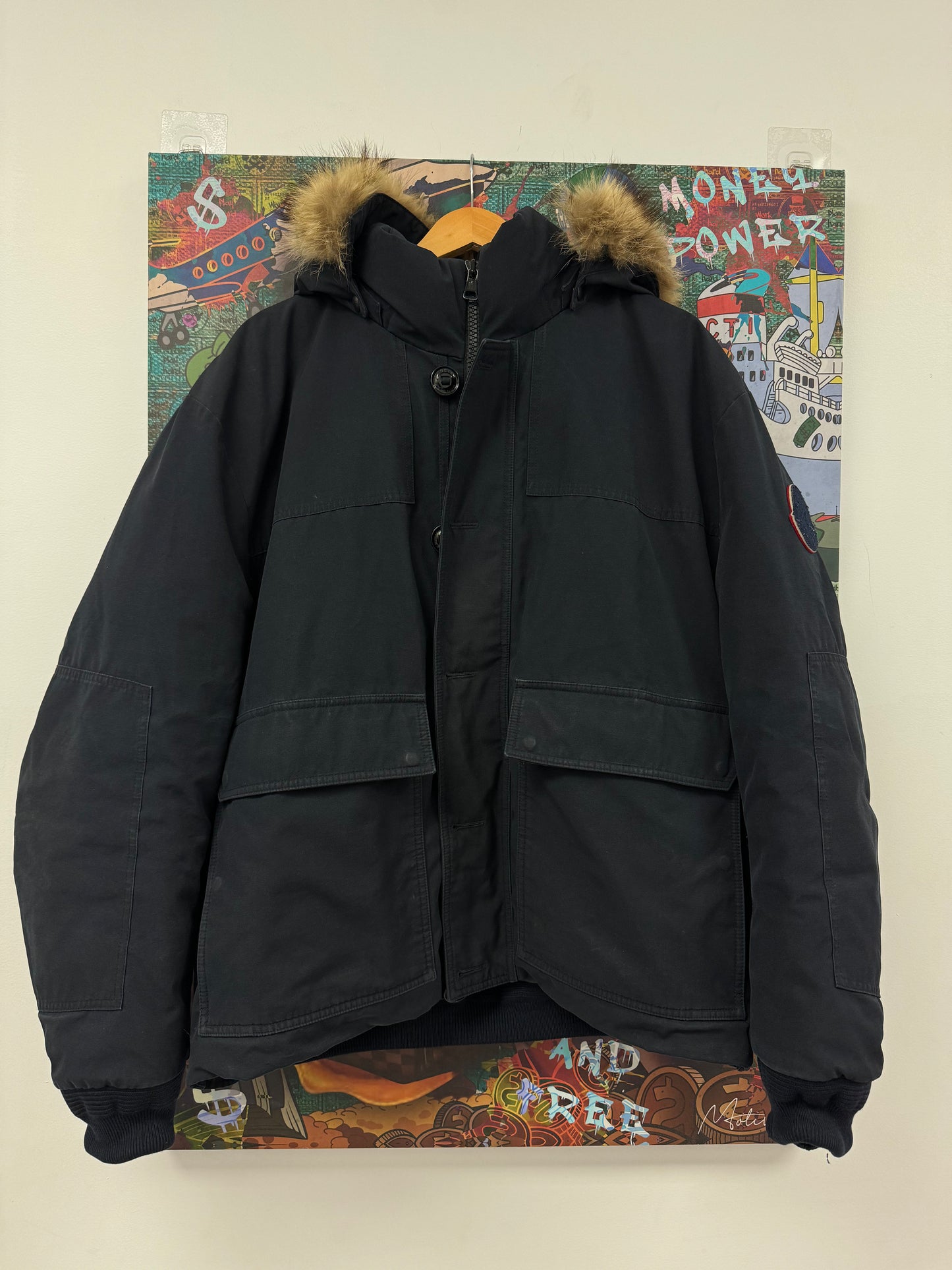 Moncler Jacket Navy Fur Used 7 N/A