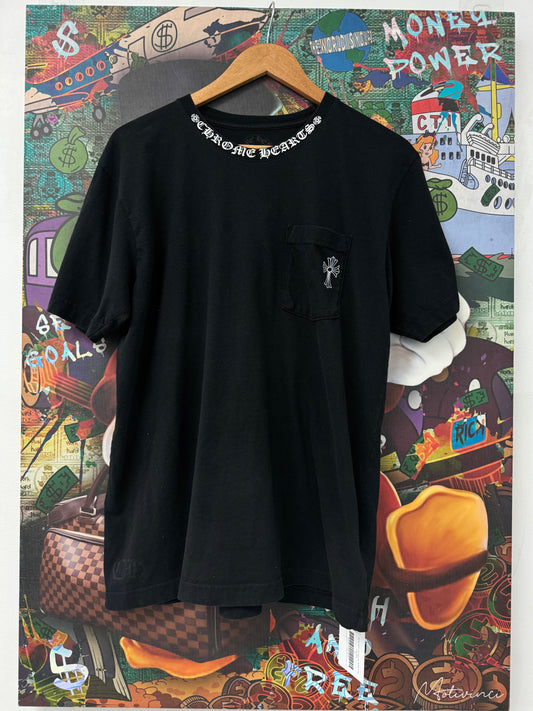 Chrome Hearts Cross Neck Logo Tee Black Used Large N/A