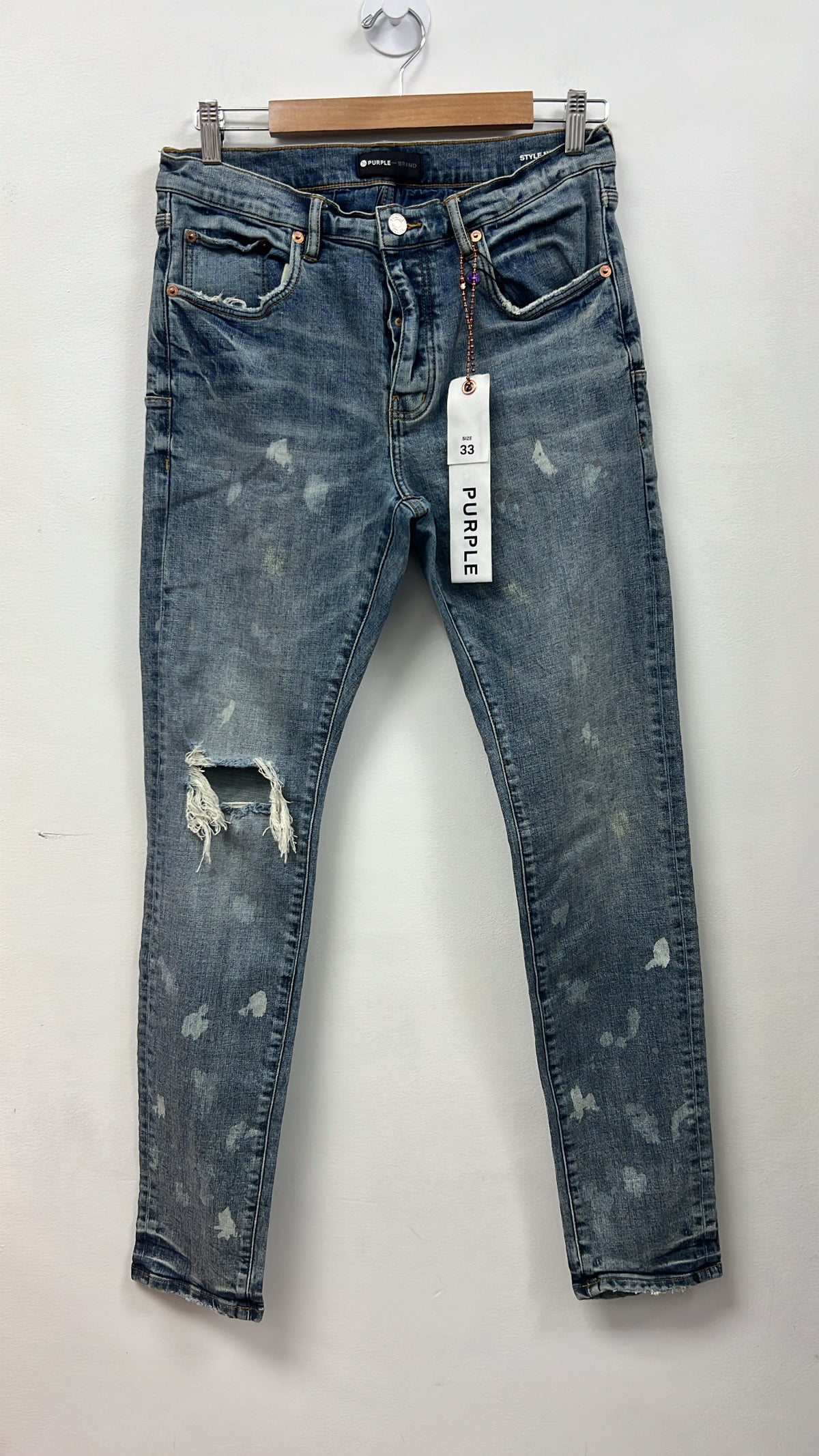 Purple Brand Light Wash Knee Ripped P001 Jeans
