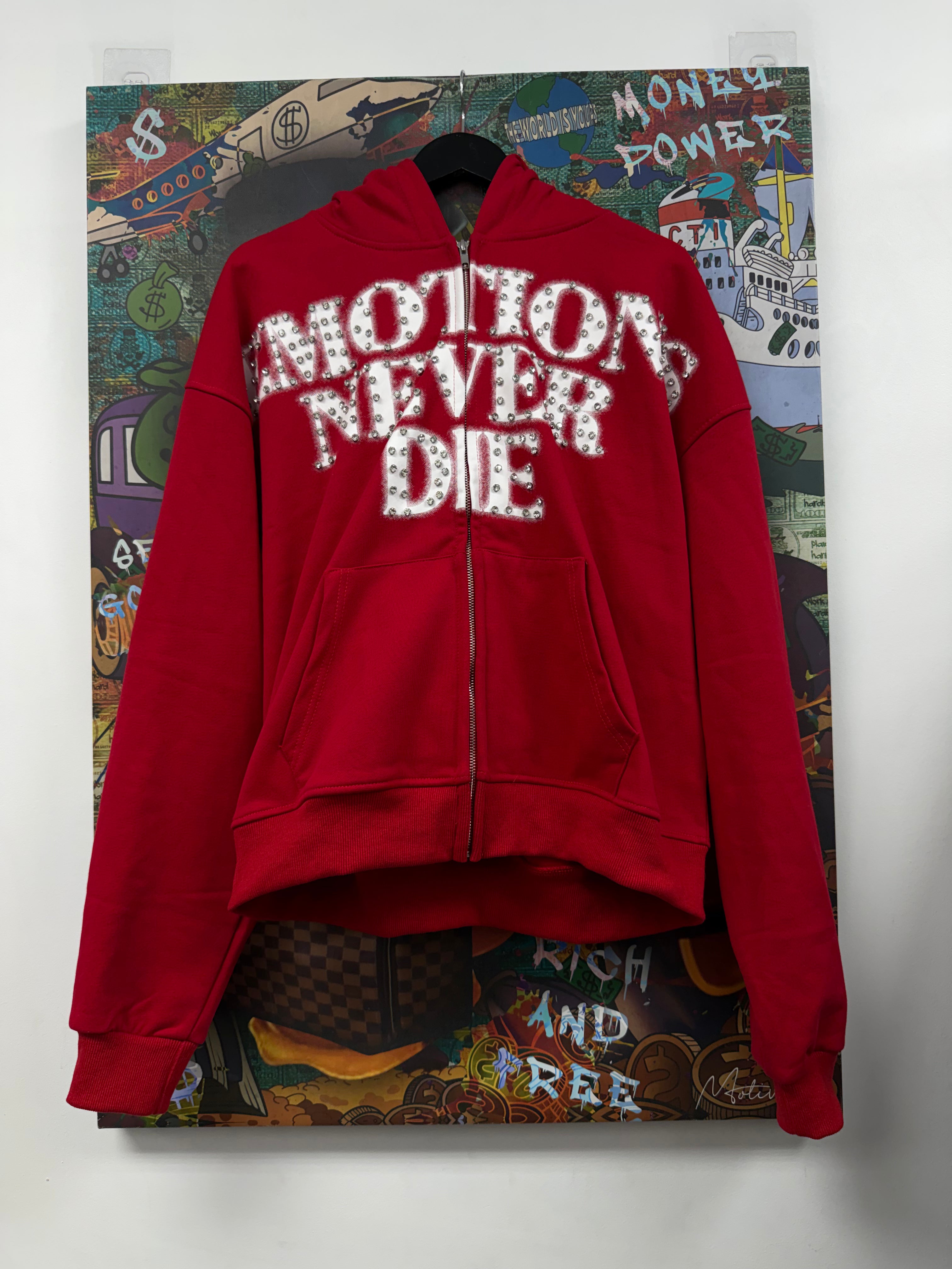 Mixed Emotion Red END Rhinestone Hoodie