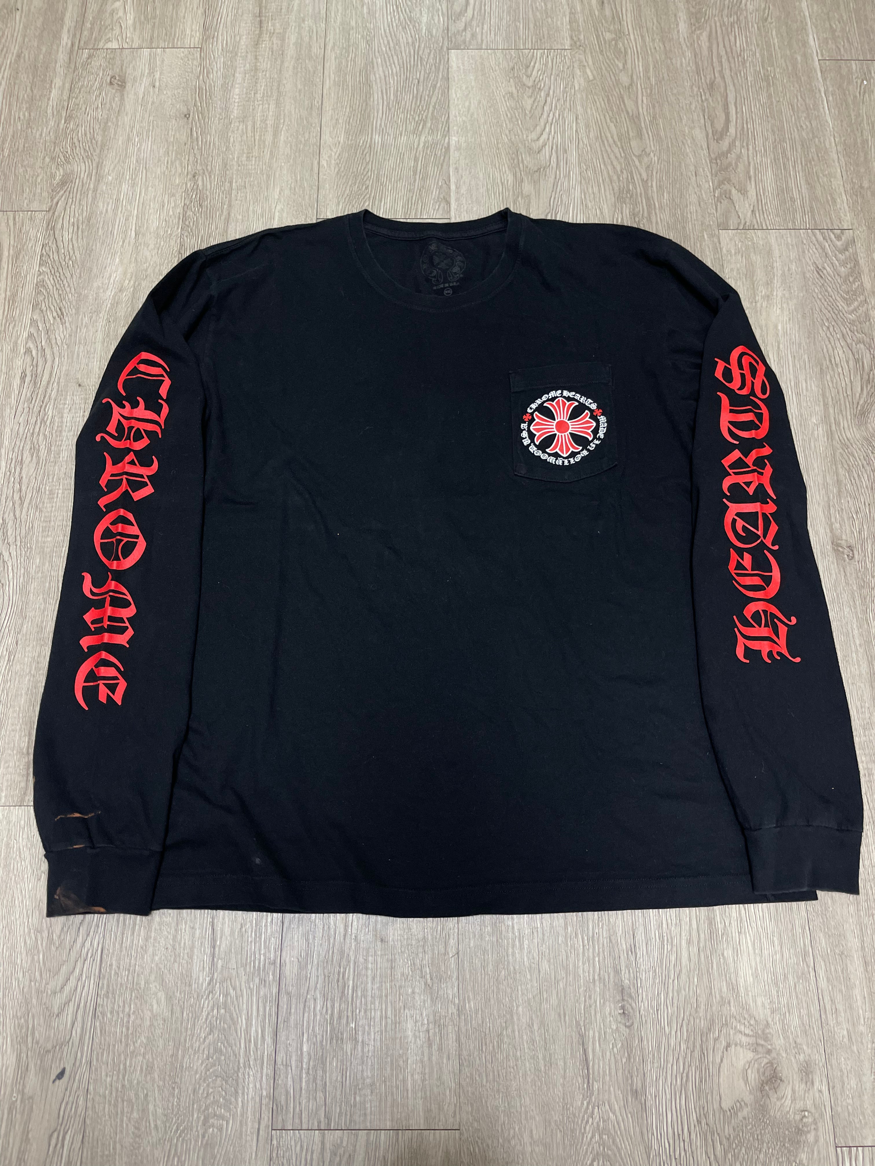 Chrome  Hearts Black Red Made In Hollywood (Bleach Stains) Long Sleeve