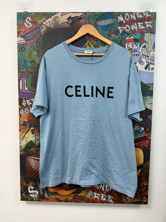 Celine Blue Black Spellout Logo Tee