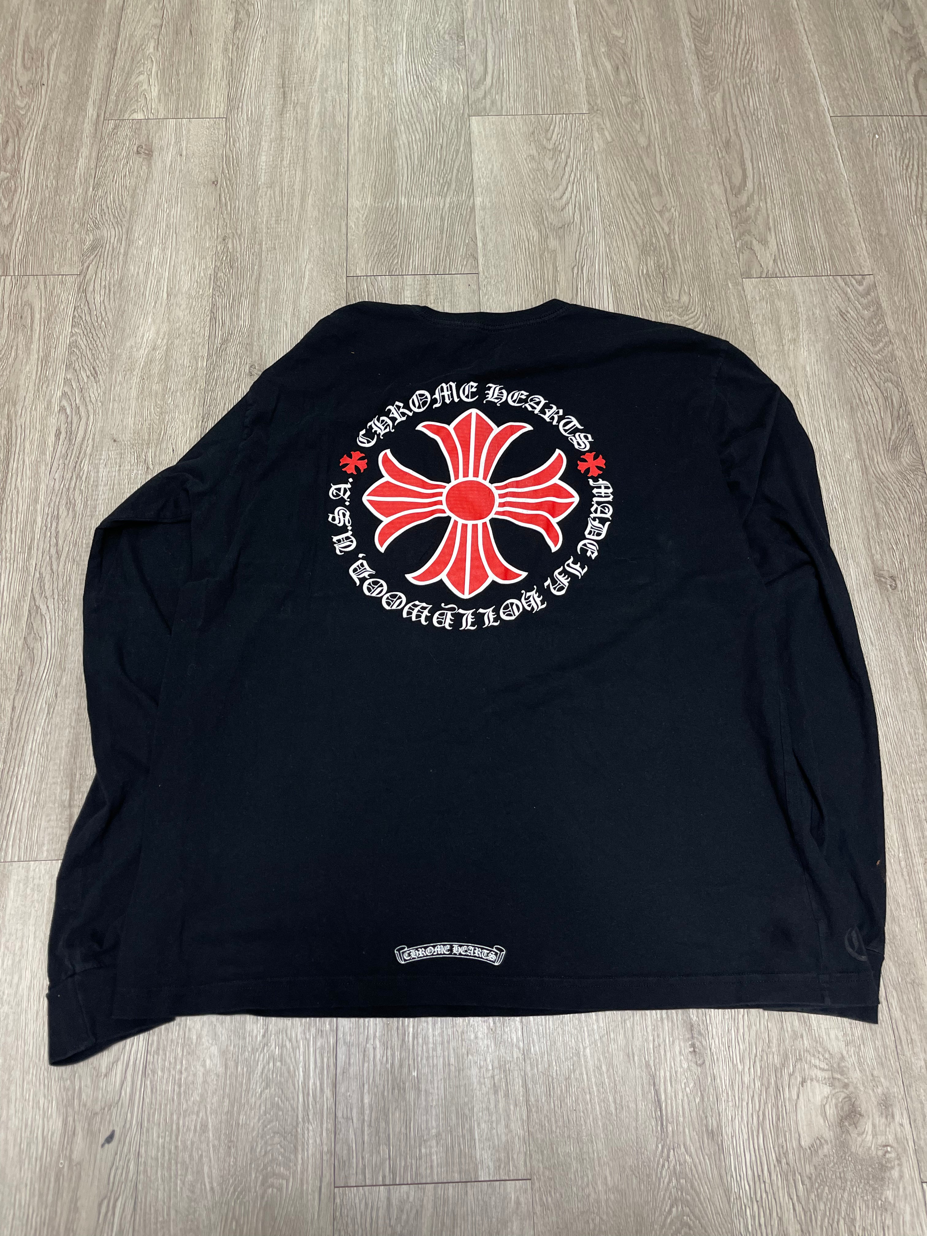 Chrome  Hearts Black Red Made In Hollywood (Bleach Stains) Long Sleeve