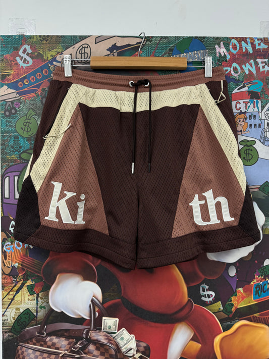 Kith Split Logo Mesh Shorts Brown Used Medium N/A