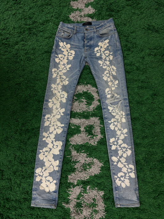 Amiri Light Wash Floral Jeans  Used 28