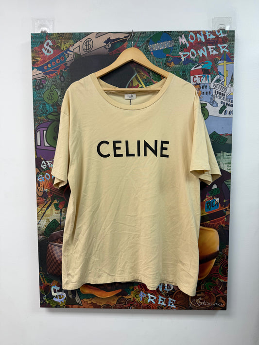 Celine Beige Black Spellout Logo Tee