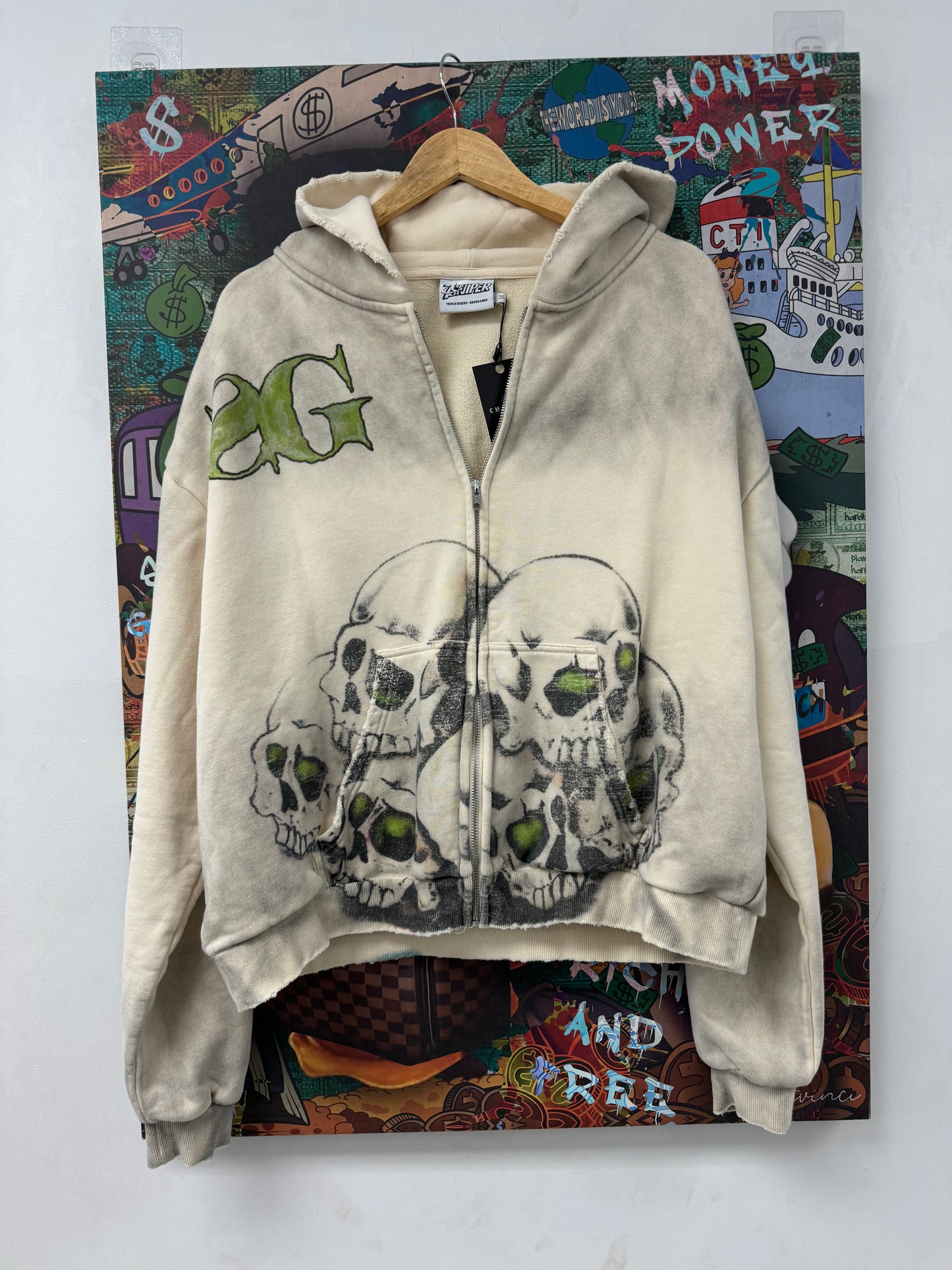 Triple 7 Vulture Zip Up Cream Green Used Medium N/A