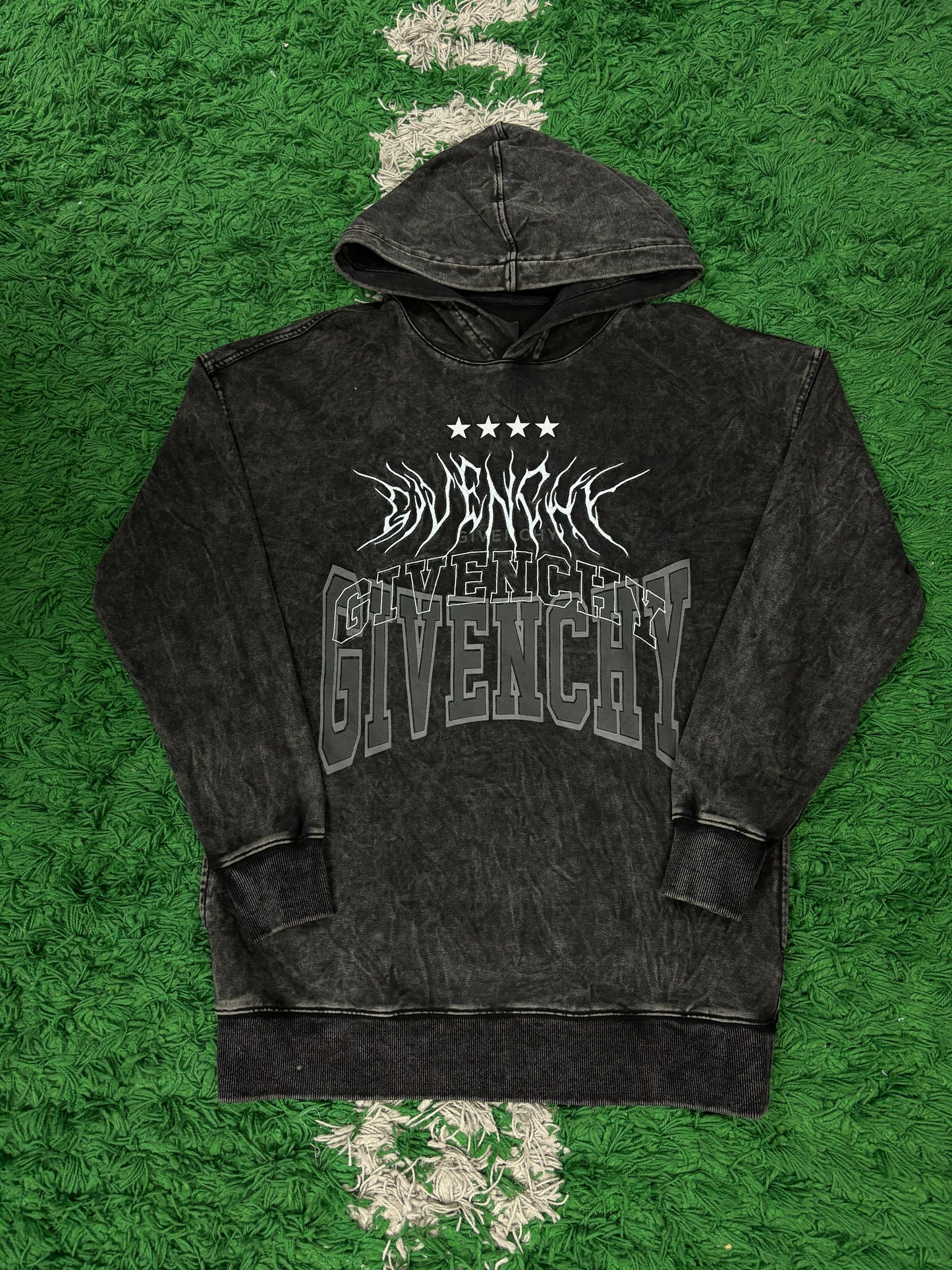 Givenchy Washed Black Flames Hoodie Used Small